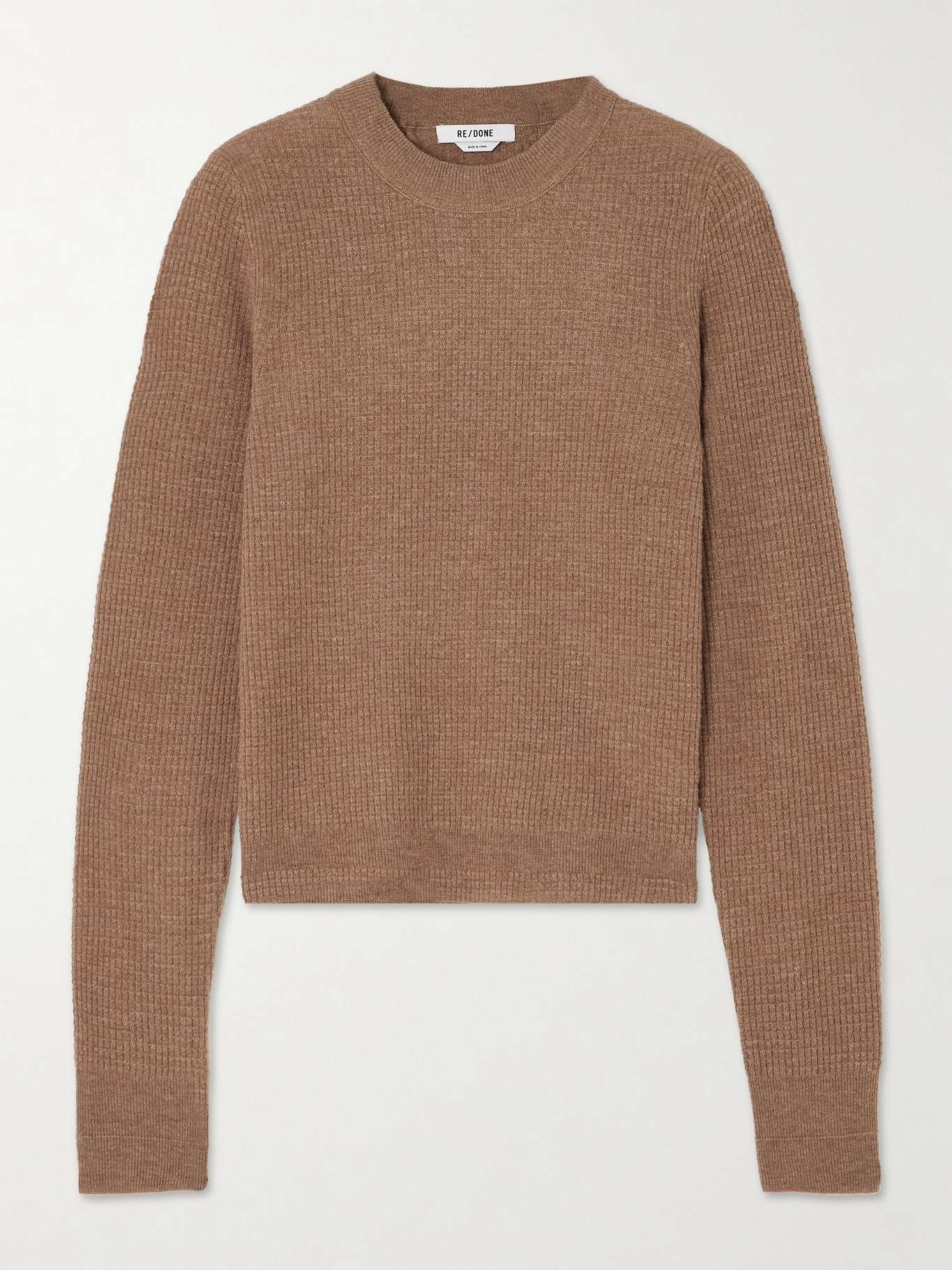 Waffle-knit wool and cashmere-blend sweater - 1