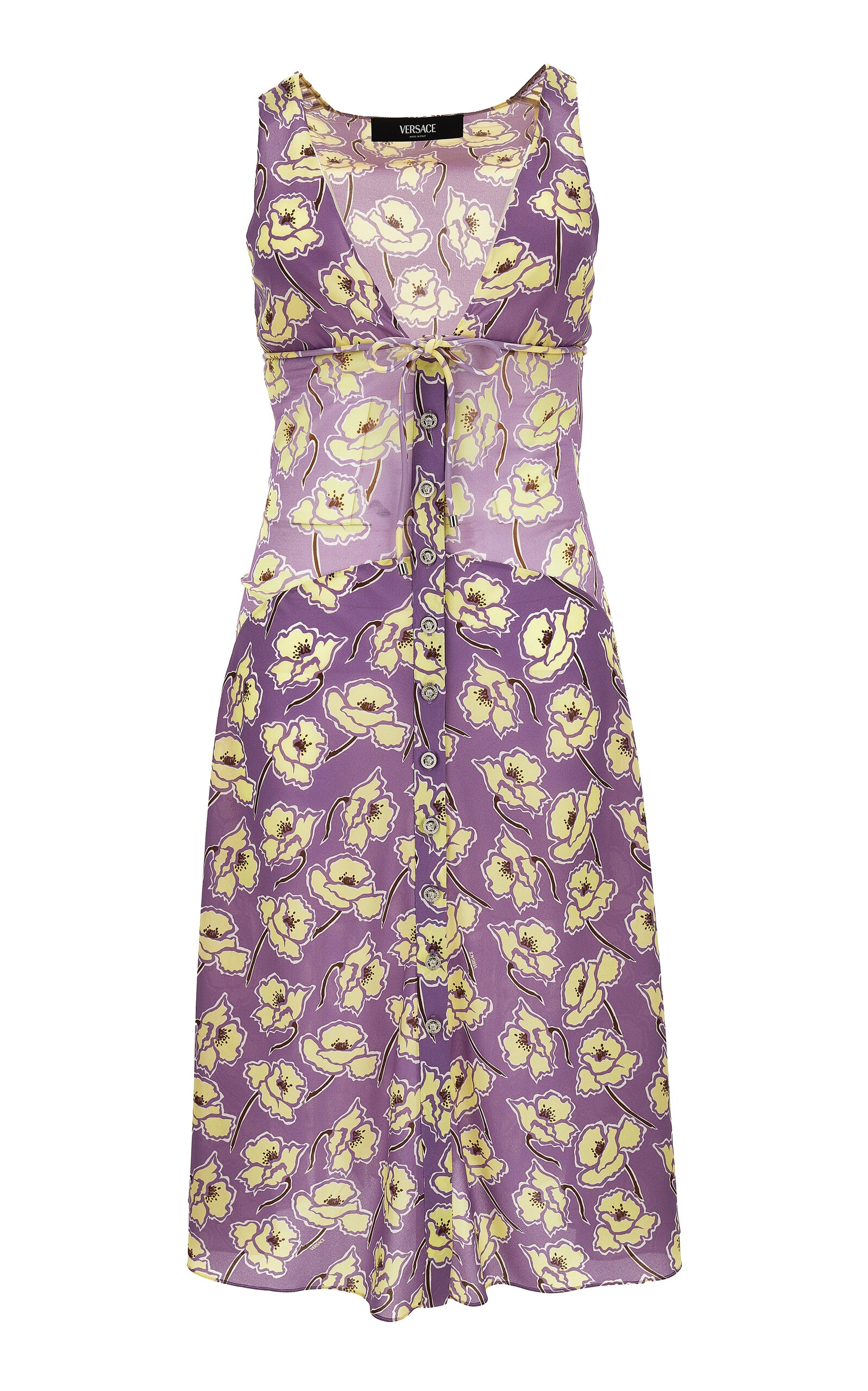 Floral Stretch Silk Georgette Knee-Length Dress purple - 1