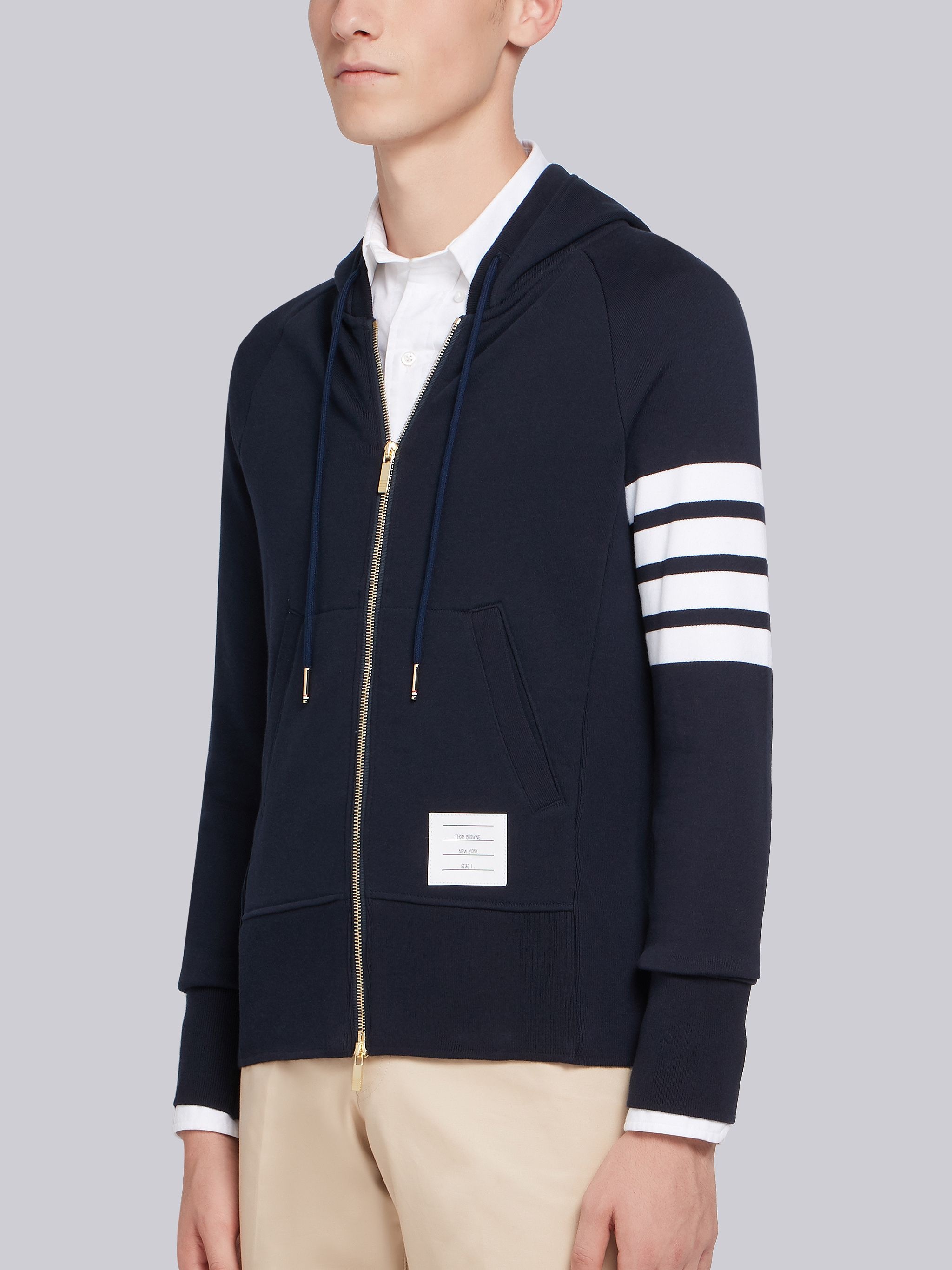 Navy Loopback Jersey Knit Engineered 4-bar Zip-up Hoodie - 2