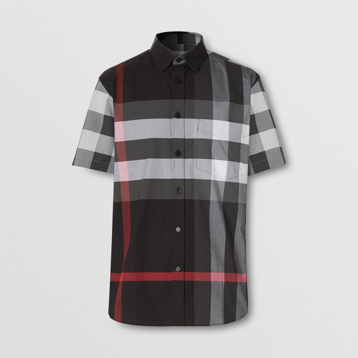 Short-sleeve Check Stretch Cotton Poplin Shirt - 1