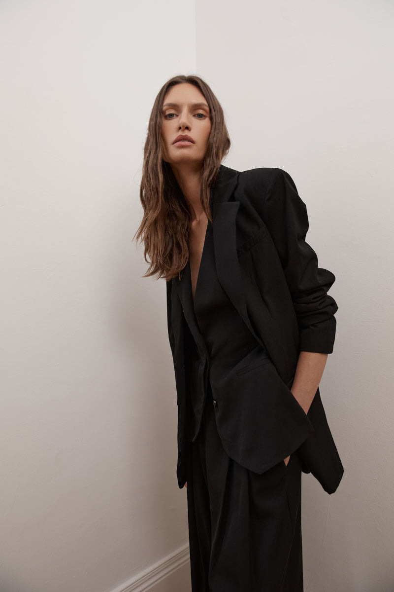 Wool Double Layer Blazer - Black - 13