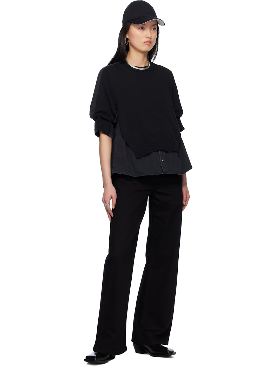Black Denim Mix Knit Pullover Sweater - 4