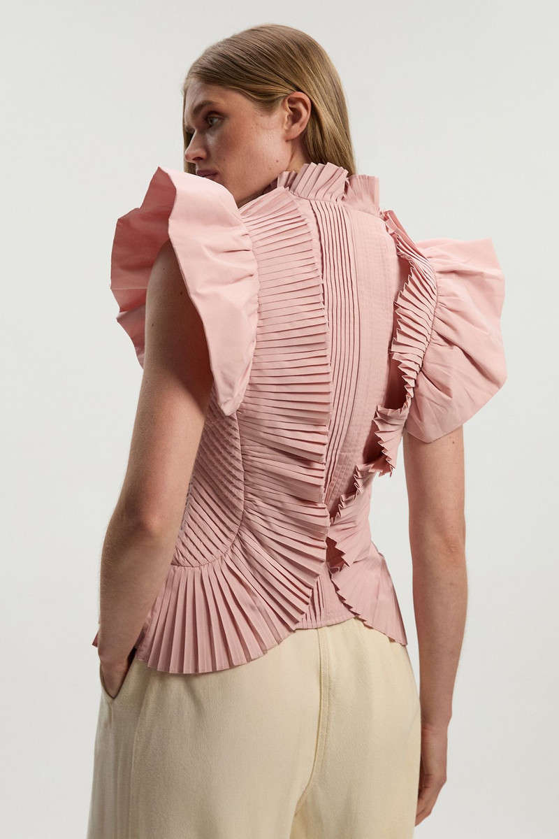 Pleated Ruffle Sleeve Woven Top 5