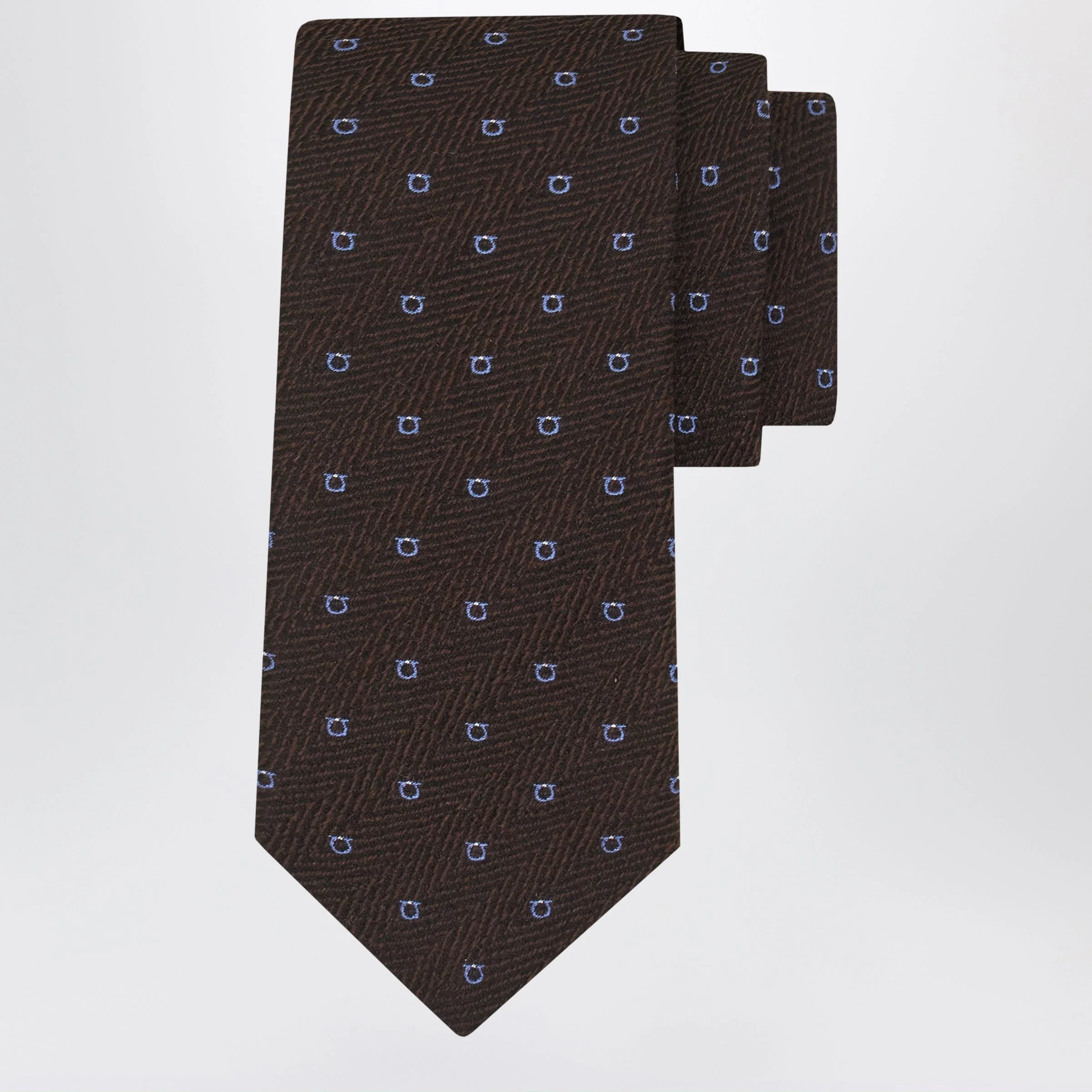 Brown/Light Blue Gancini Chevron Tie - 1