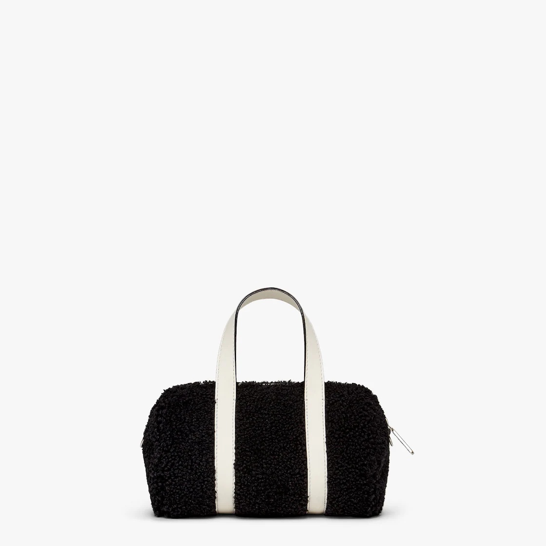 Mini bowling bag made of black sheepskin with white leather appliqués which create an FF motif. Line - 3