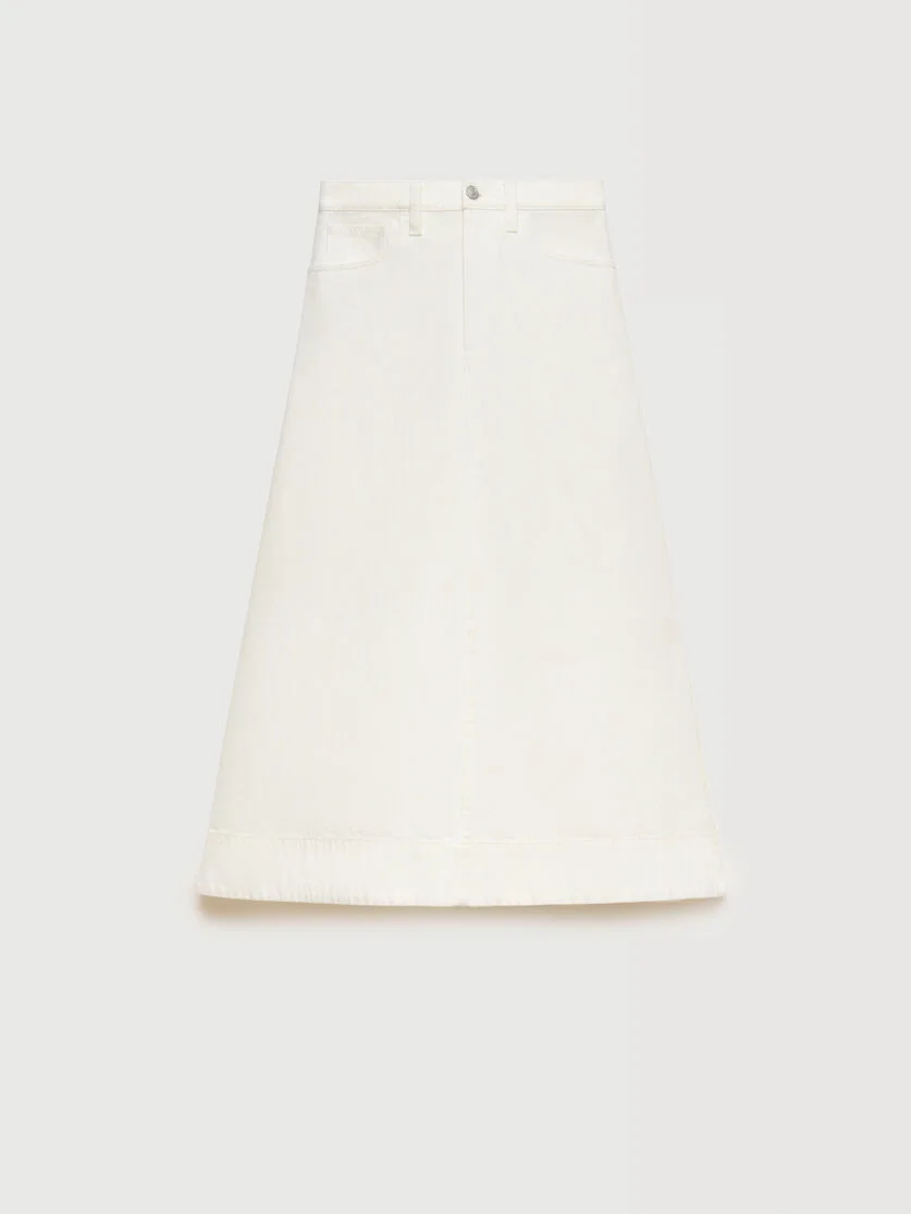 WHITE DENIM FLARED MIDI SKIRT - 1
