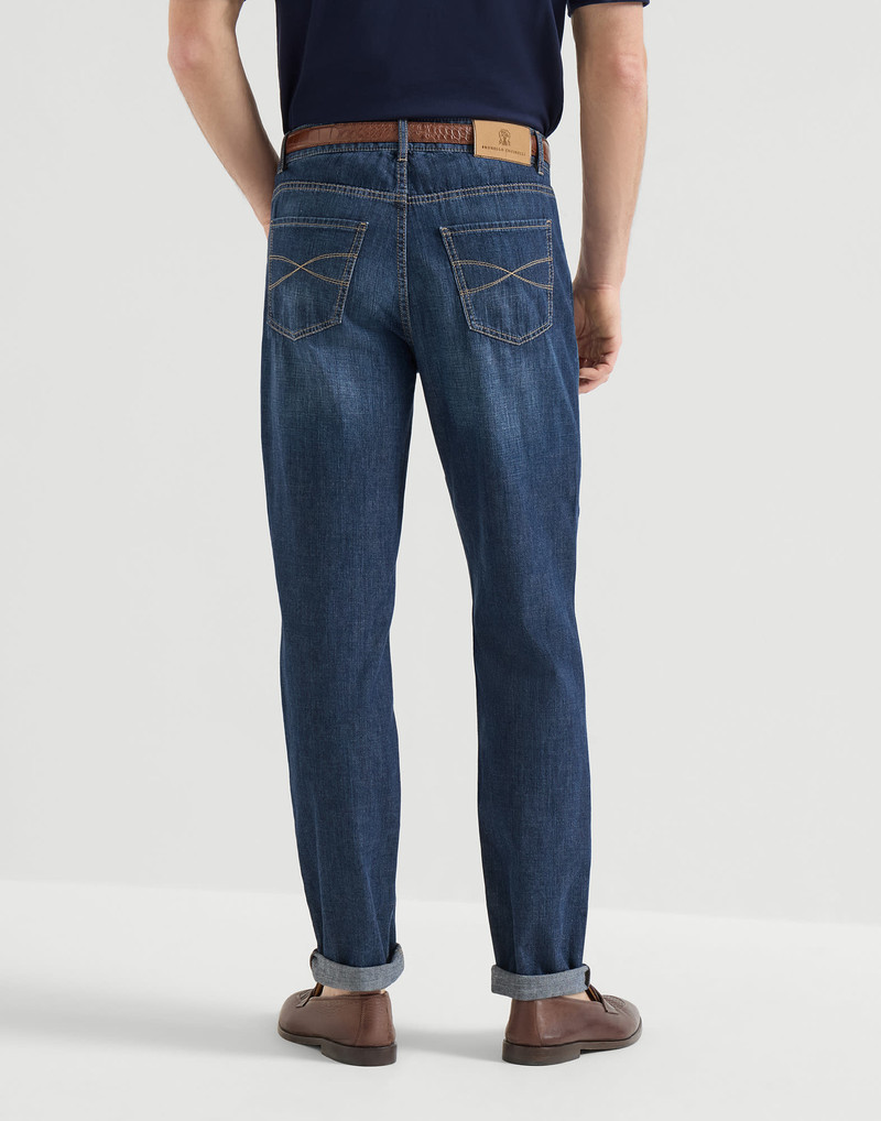 Brunello Cucinelli Lightweight old denim traditional fit five-pocket trousers outlook