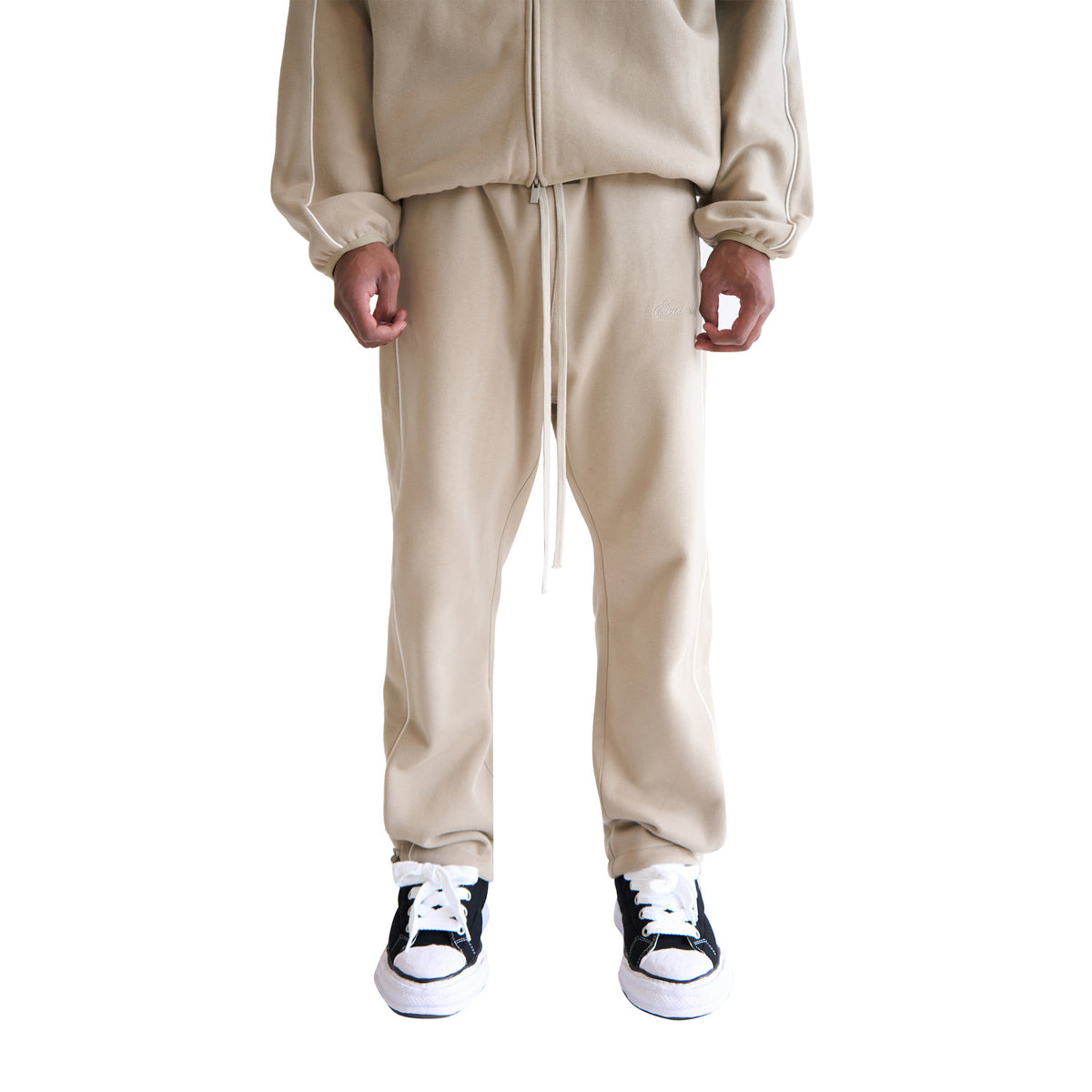 RELAXED FLEECE SWEATPANTS WITH PIPING (TIMBER/CLOUD WHITE) - 4