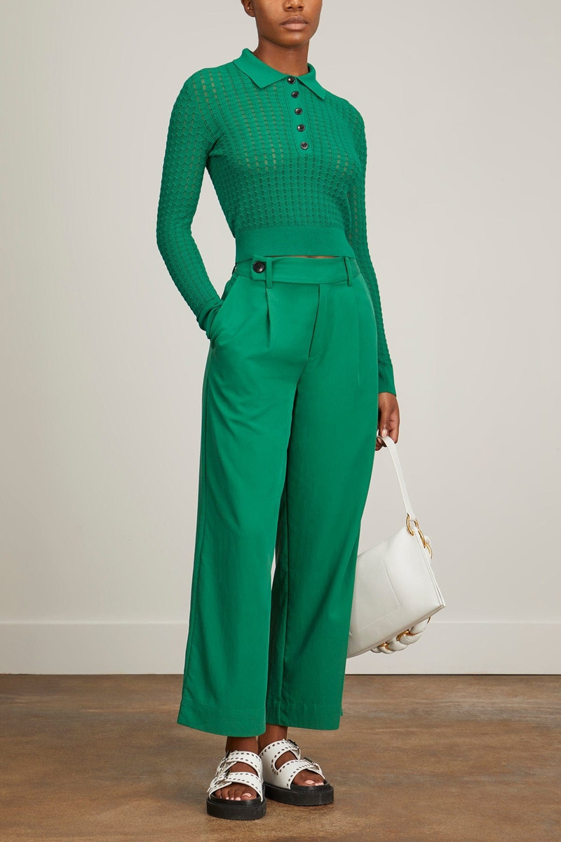 Proenza Schouler Drapey Suiting Wide Leg Pant in Green outlook