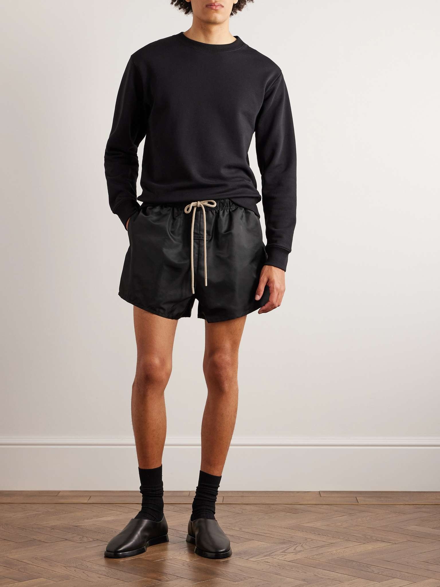 ESSENTIALS Straight-Leg Logo-Appliquéd Shell Drawstring Shorts