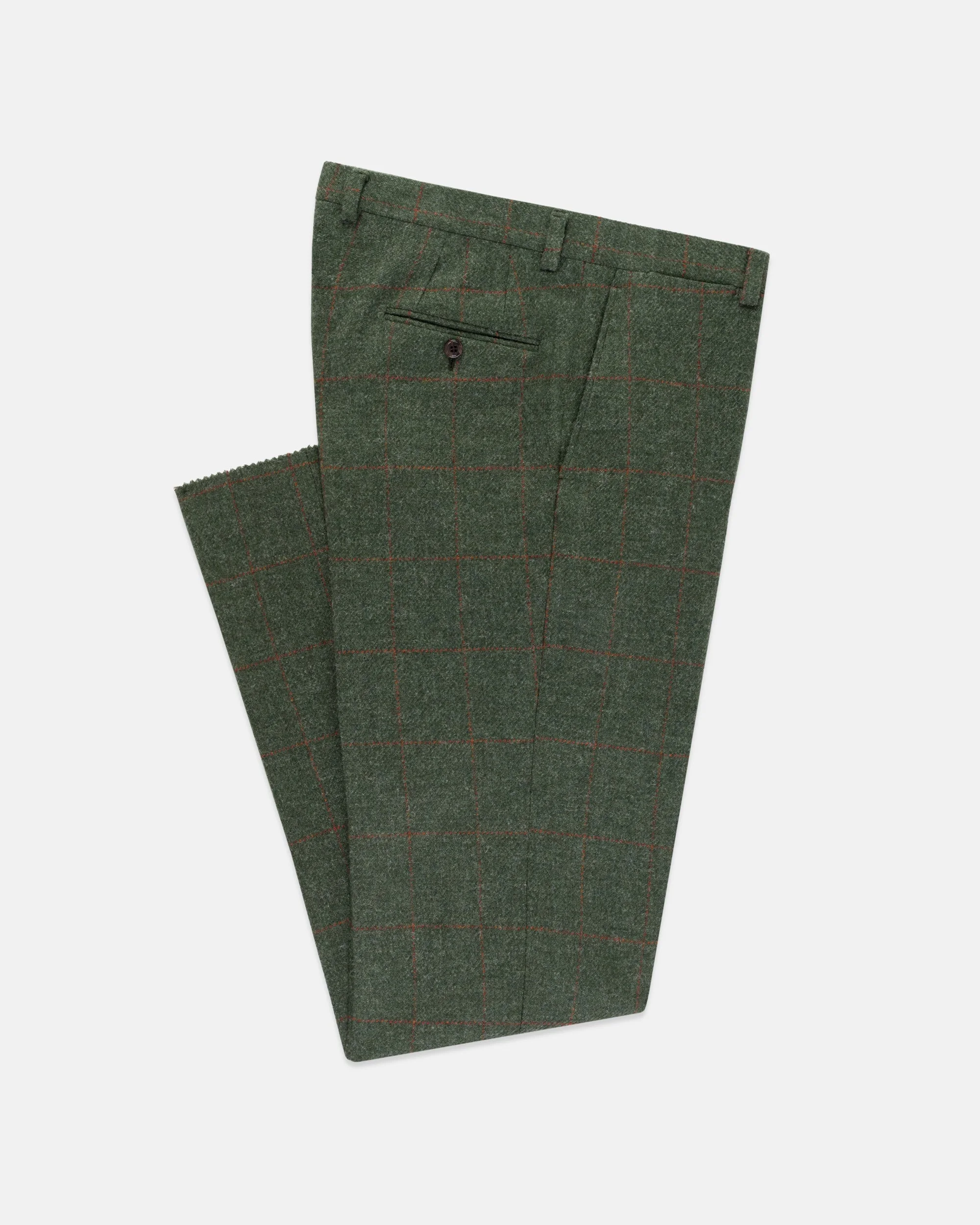 MADE-IN-USA OLIVE WINDOWPANE CHEVIOT TWEED TROUSER - 1