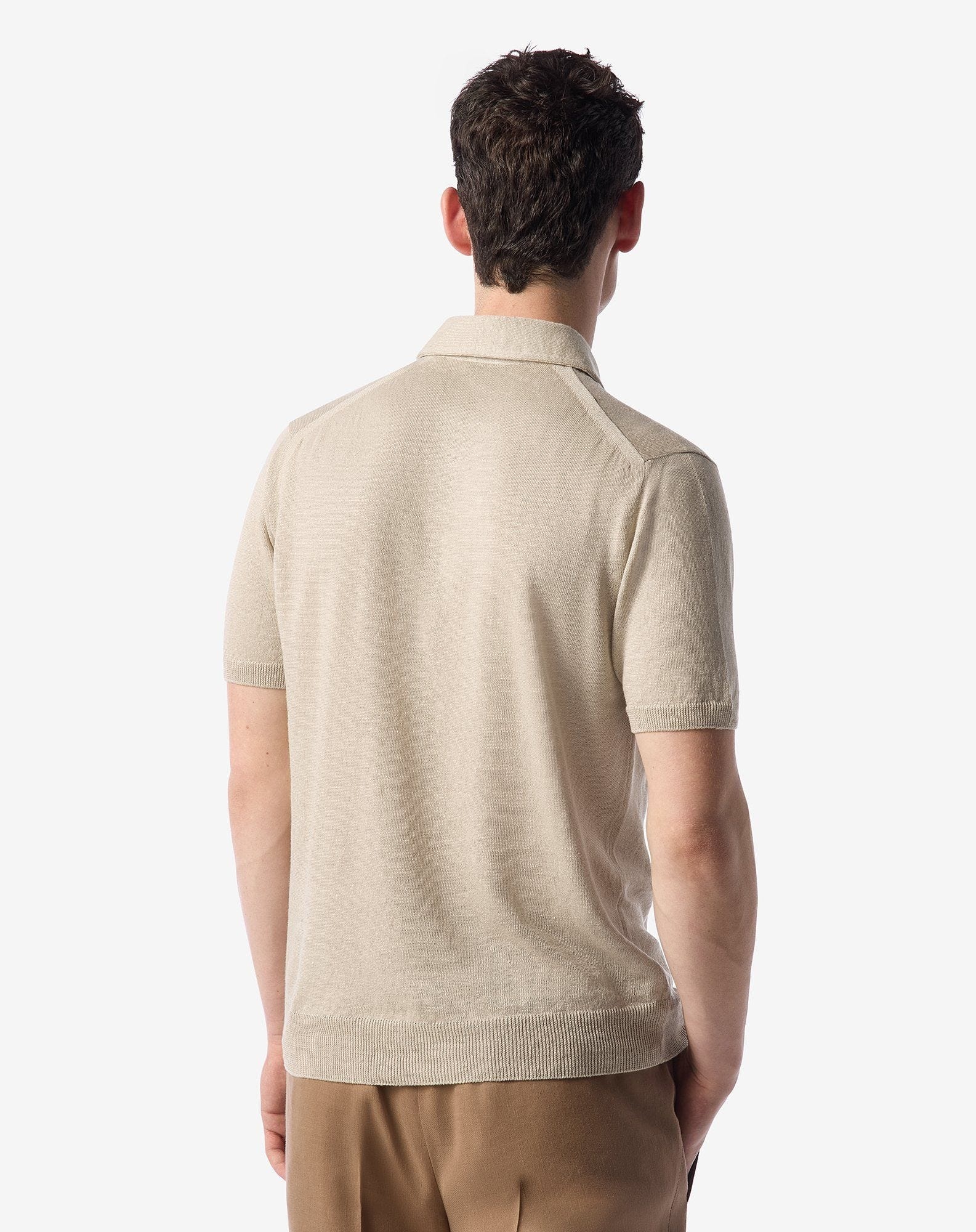 Sandy white button-up linen polo shirt - 3