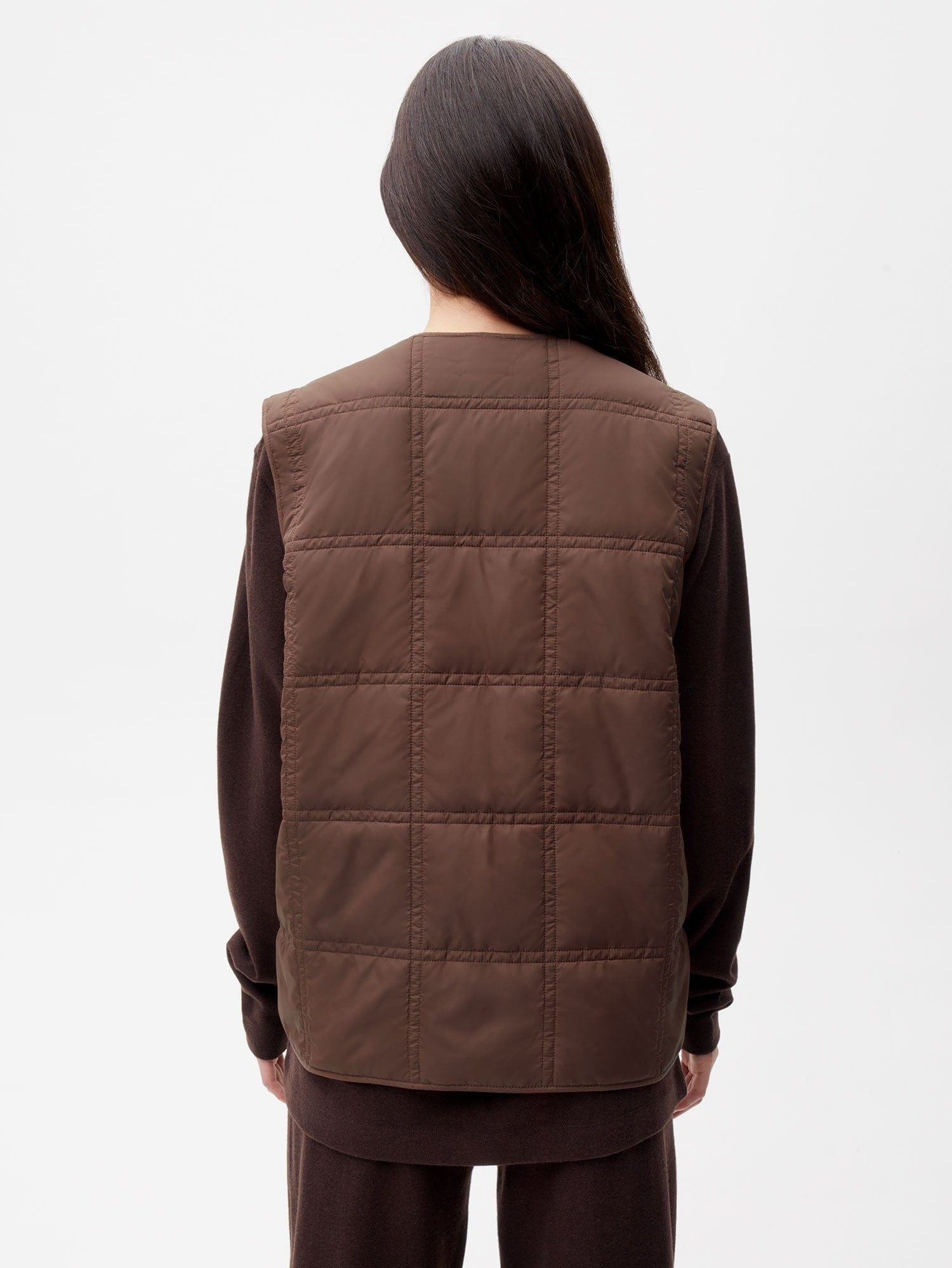 Womens Flower-Warmth Quilted Gilet - Chestnut Brown - 3