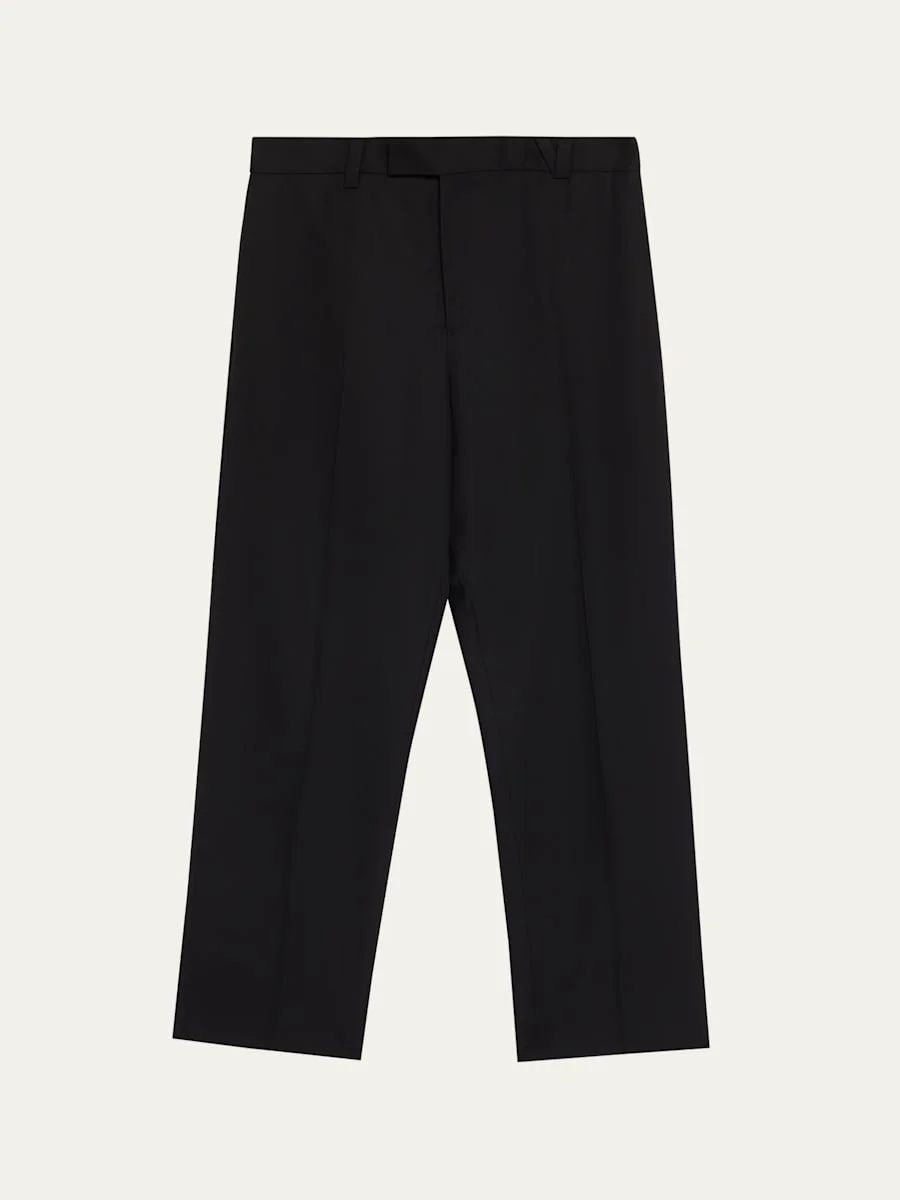 Men's Wool Straight Leg Flat-Front Trousers - 1