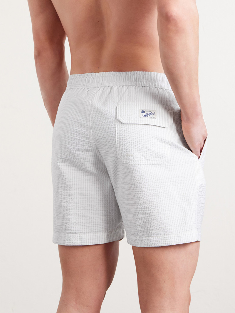 Straight-Leg Mid-Length Striped Seersucker Swim Shorts 3