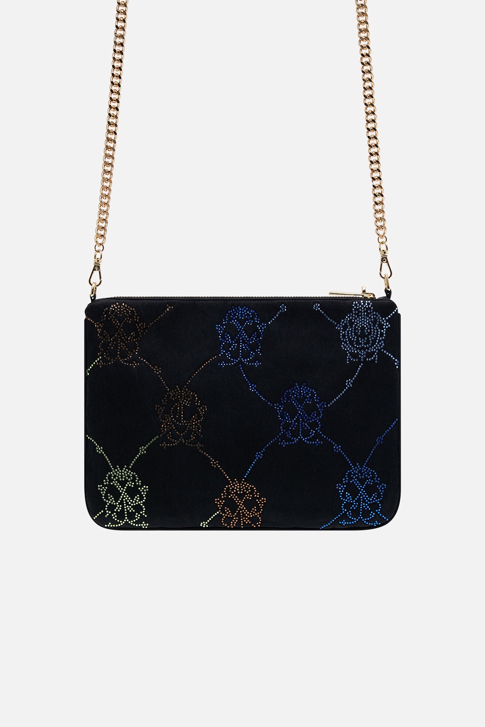 EMBELLISHED ZIP TOP CLUTCH WITH STRAP - 2