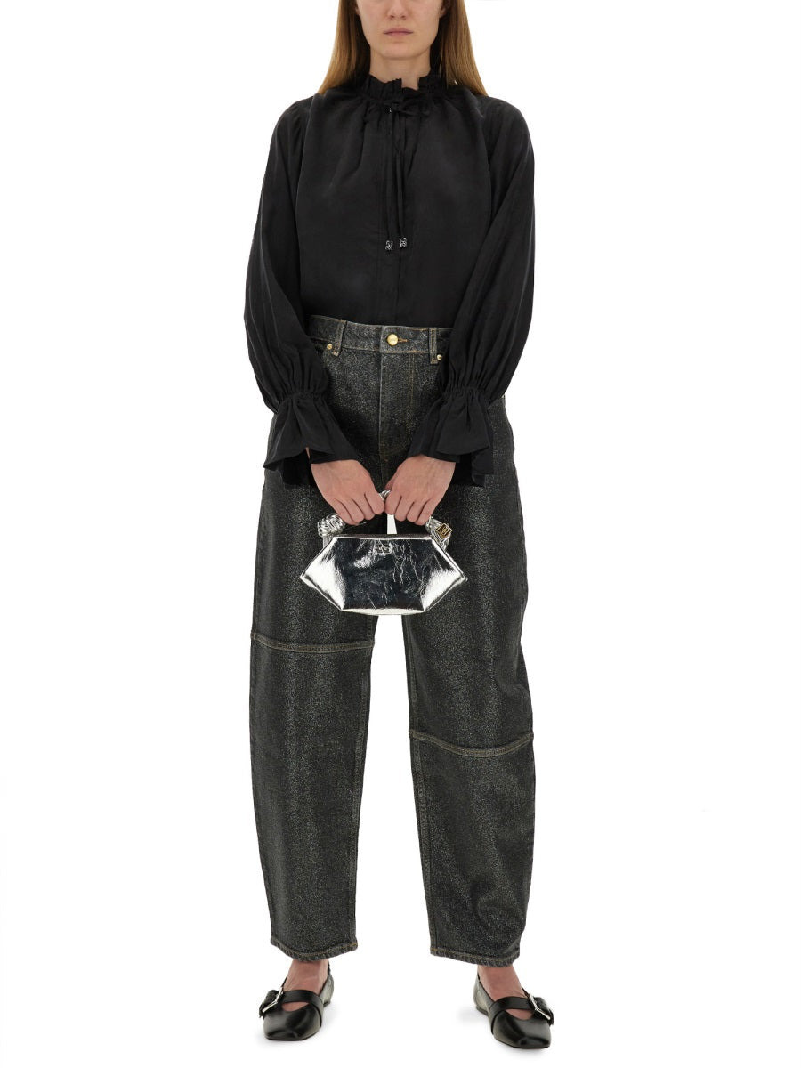 Ganni Women "Stary" Jeans In Sparkling Foil - 2