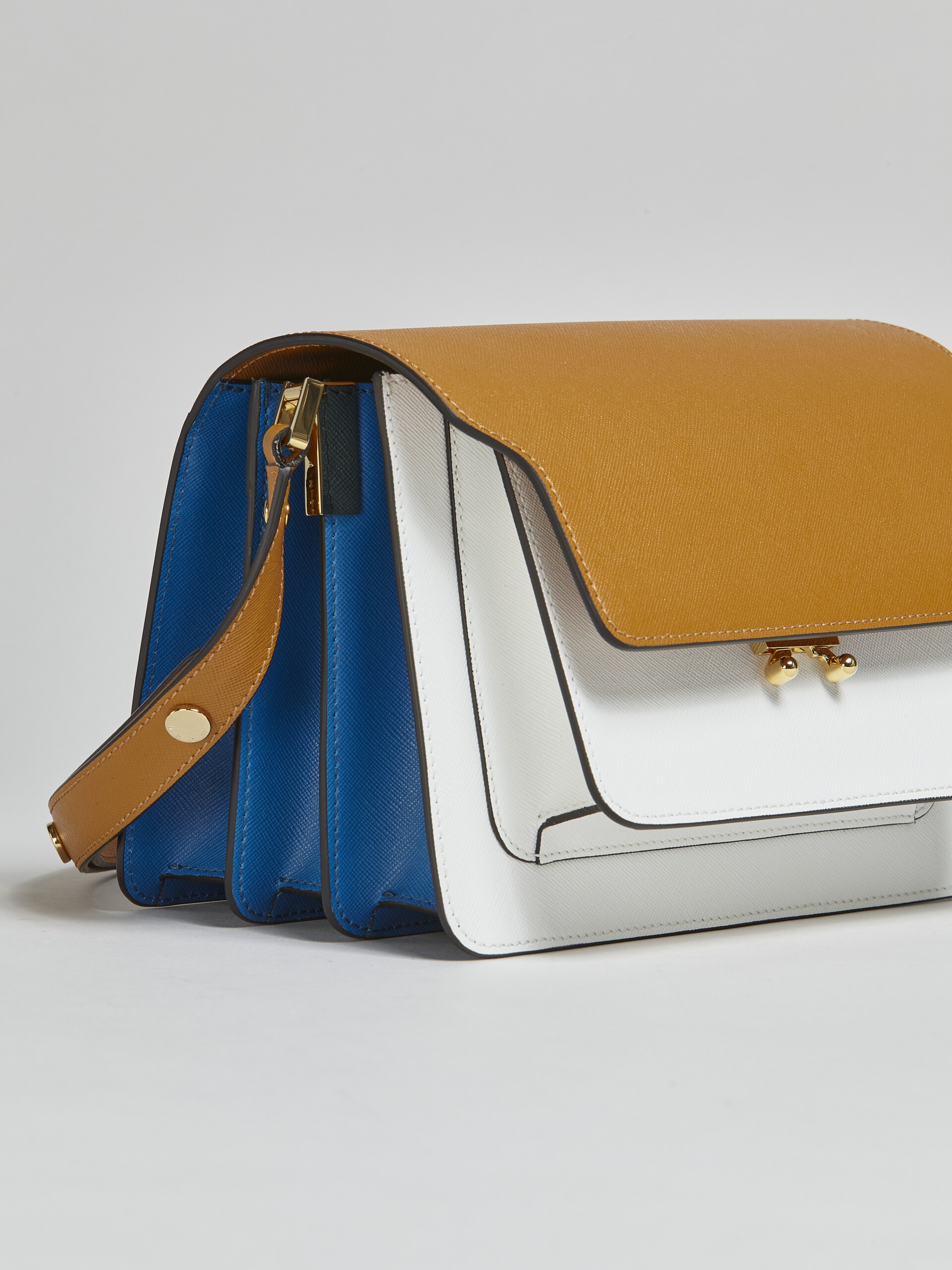 TRUNK MEDIUM BAG IN BROWN WHITE AND BLUE SAFFIANO LEATHER - 4