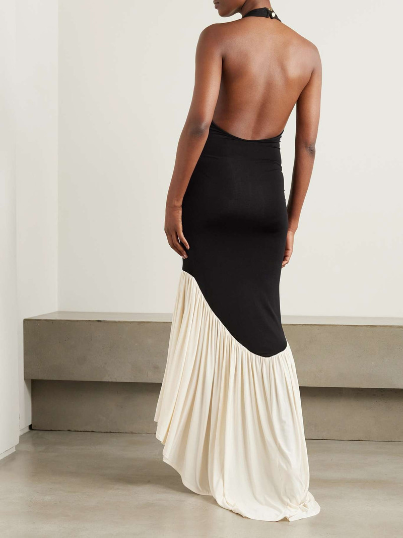Two-tone pleated jersey halterneck maxi dress 3