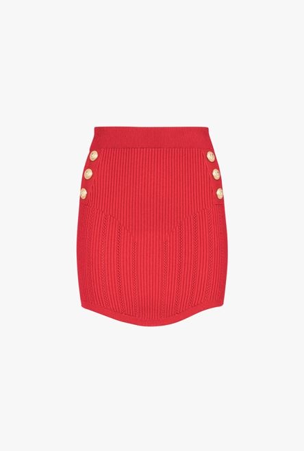 Short red eco-designed knit skirt with double-buttoned fastening - 1