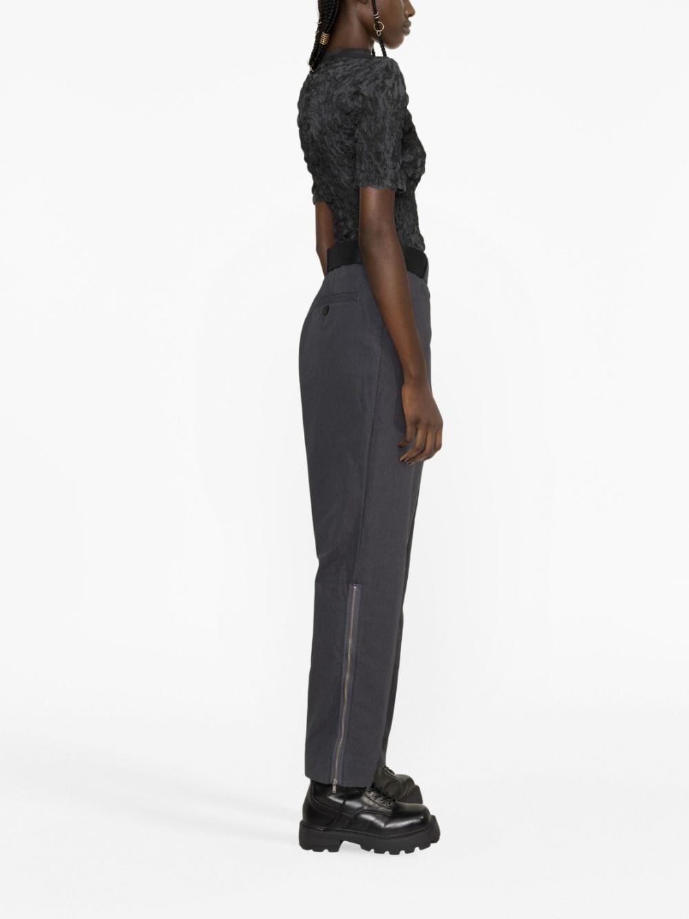 zip-detail cotton trousers - 3