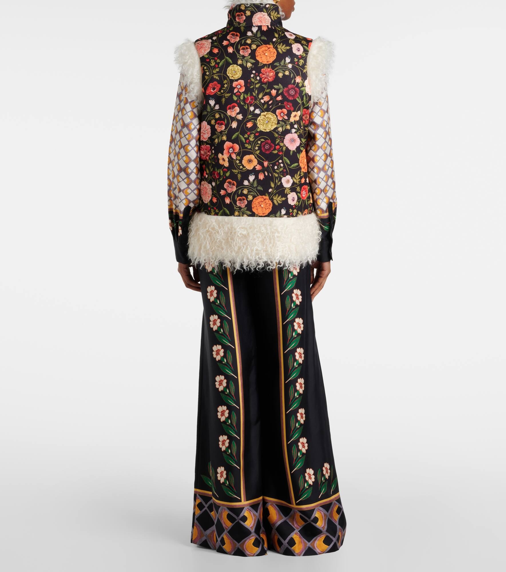 Folk floral faux fur-trimmed vest - 3