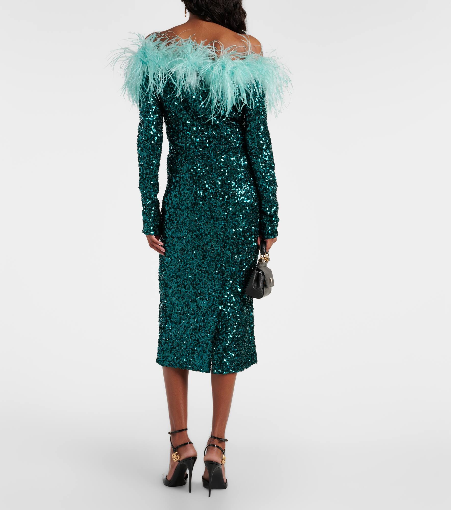 Feather-trimmed sequined midi dress - 3