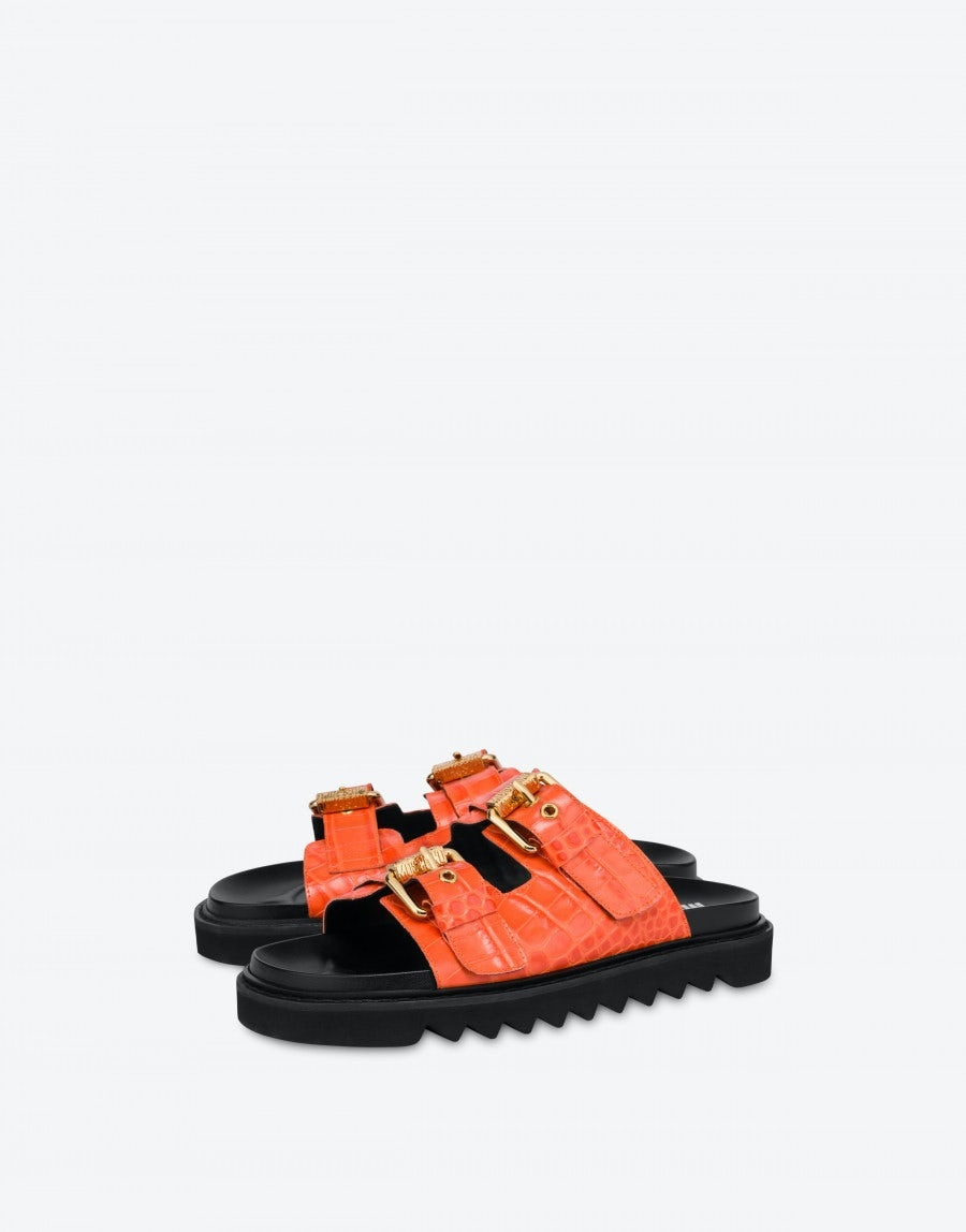 MOSCHINO BUCKLE CALFSKIN SANDALS - 1