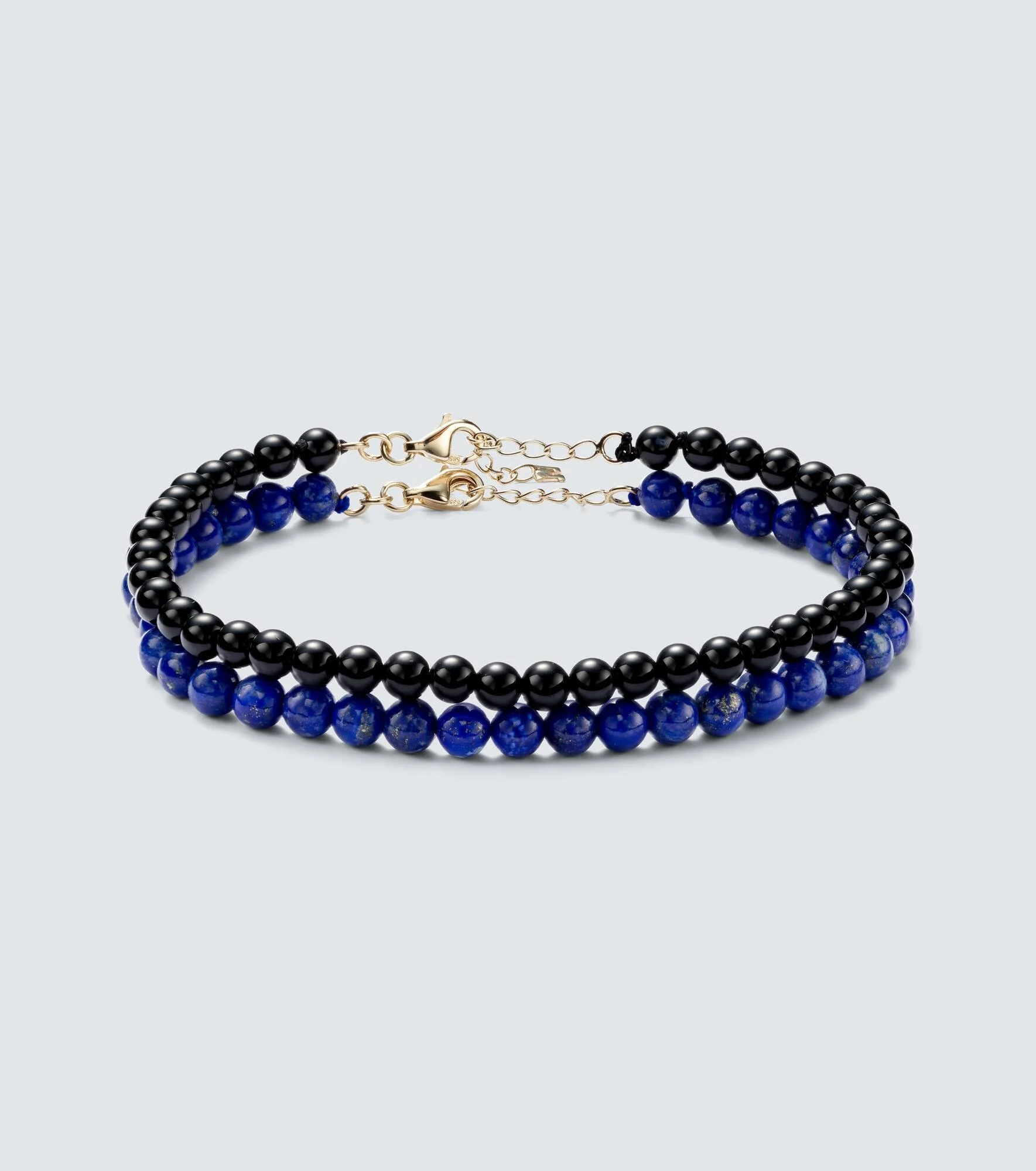 Set of 2 14kt gold beaded bracelets with lapis lazuli and onyx - 1