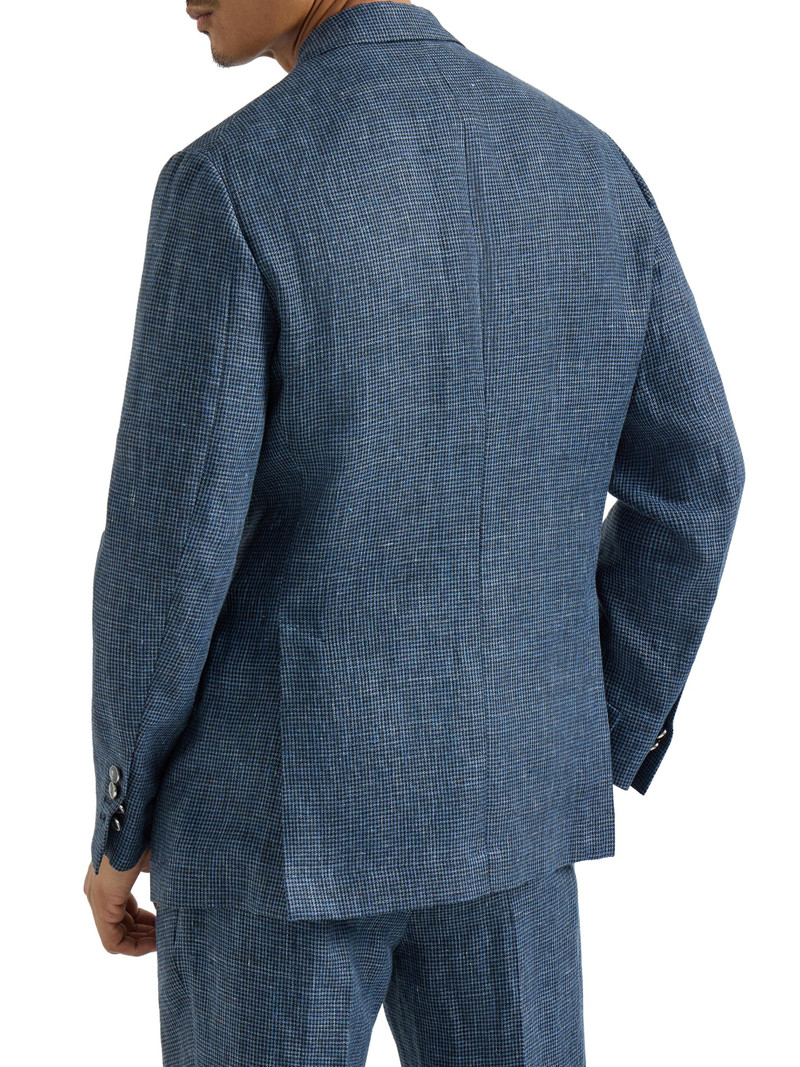 Men's Linen Houndstooth Deconstructed Cavallo Blazer with Metal Buttons - Denim 4