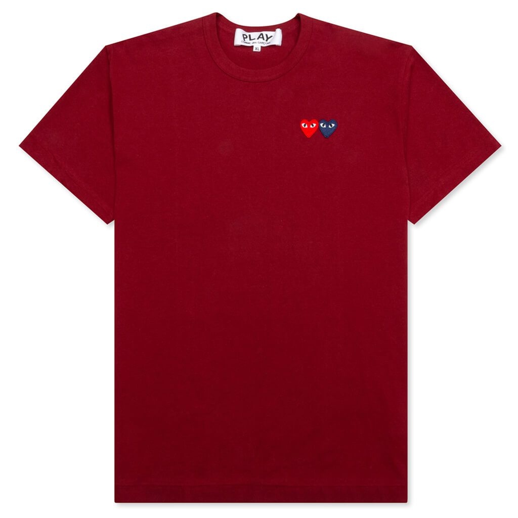 COMME DES GARCONS PLAY WOMEN'S DOUBLE HEARTS T-SHIRT - BURGUNDY - 1