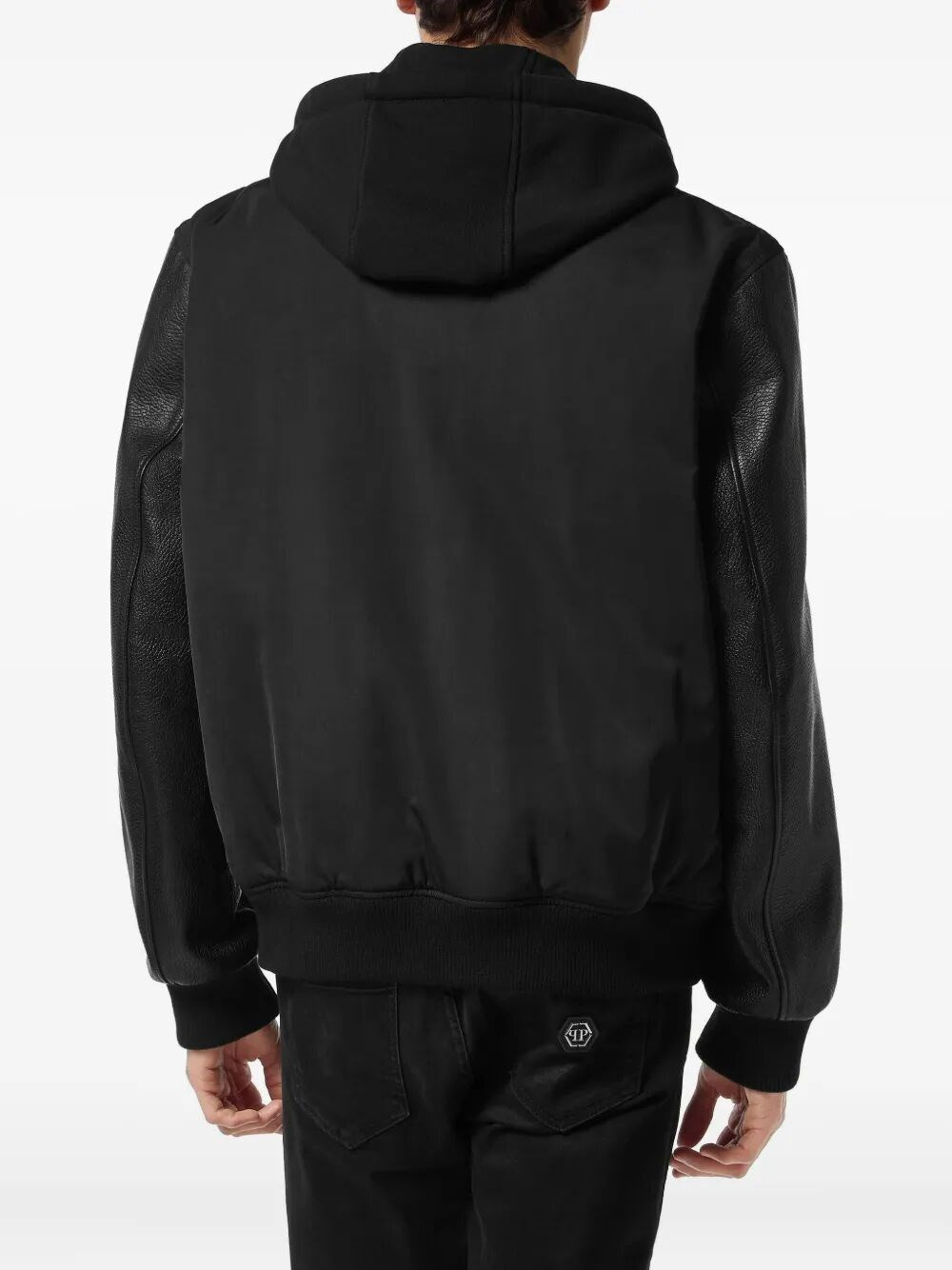 Nylon And Leather Varsity Bomber Hooded Jacket - 3