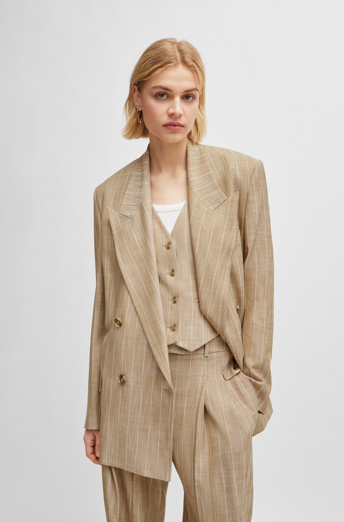 DOUBLE-BREASTED JACKET IN PINSTRIPE STRETCH FABRIC - 2