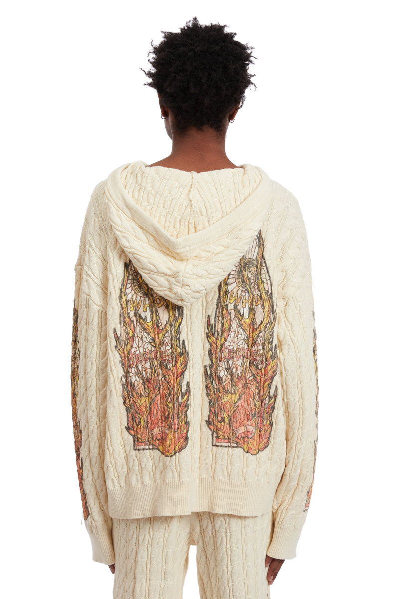 FLAME GLASS CABLE KNIT HOODED PULLOVER 6