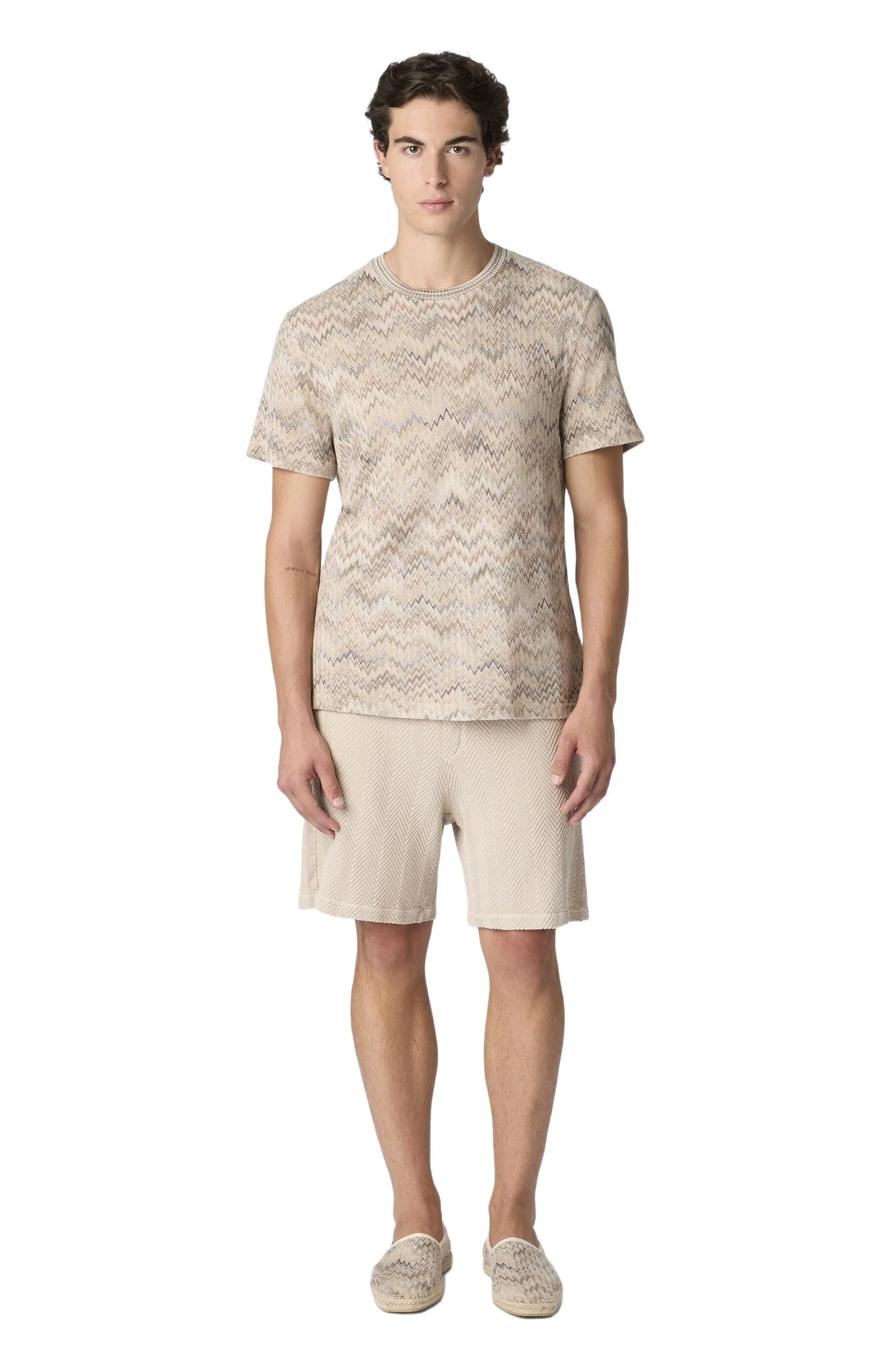 Missoni Crew-neck Cotton T-shirt With Dégradé Snake Pattern in Beige& White at Nordstrom - 1