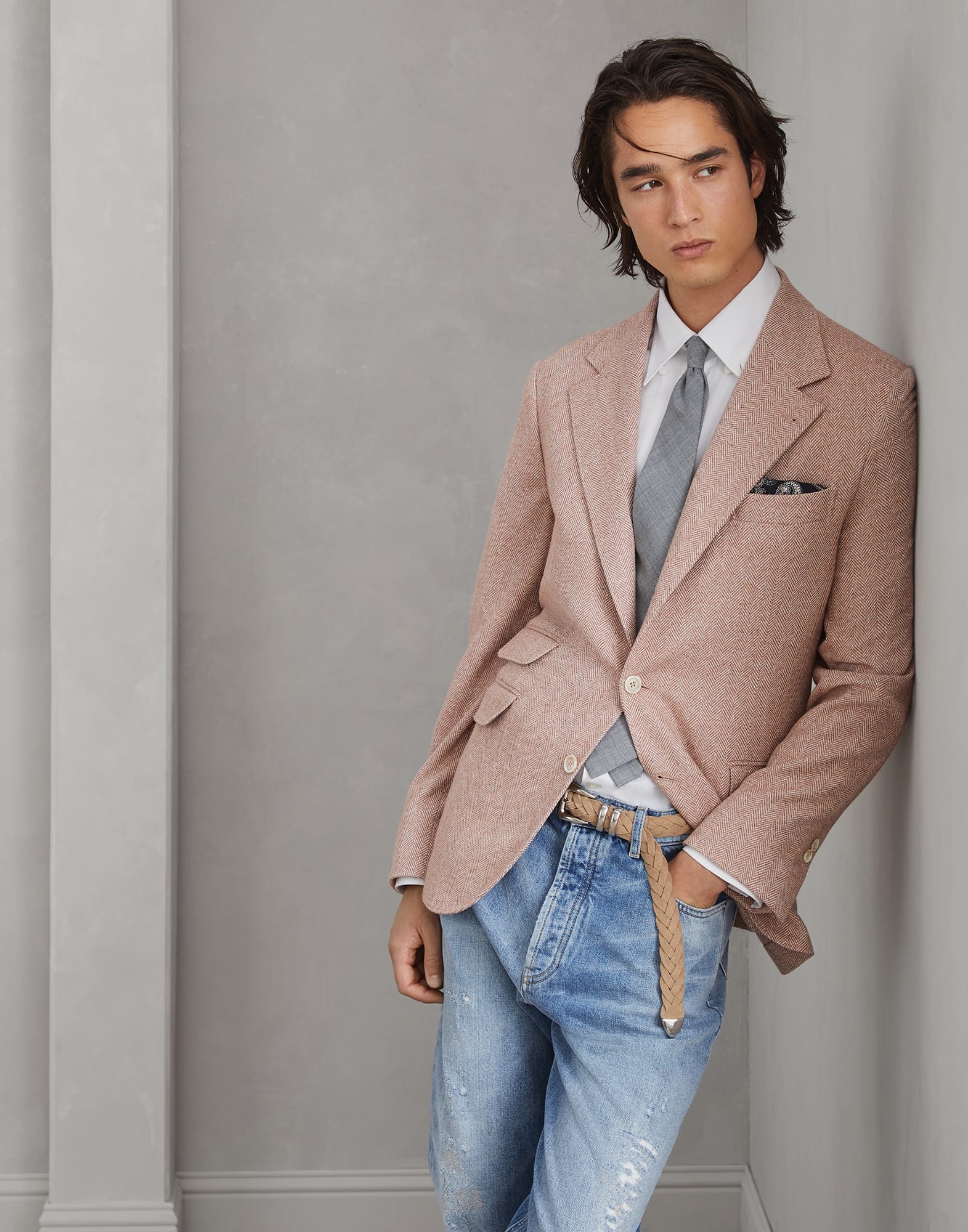 Flecked wool, silk and cashmere comfort chevron deconstructed Cavallo blazer - 4