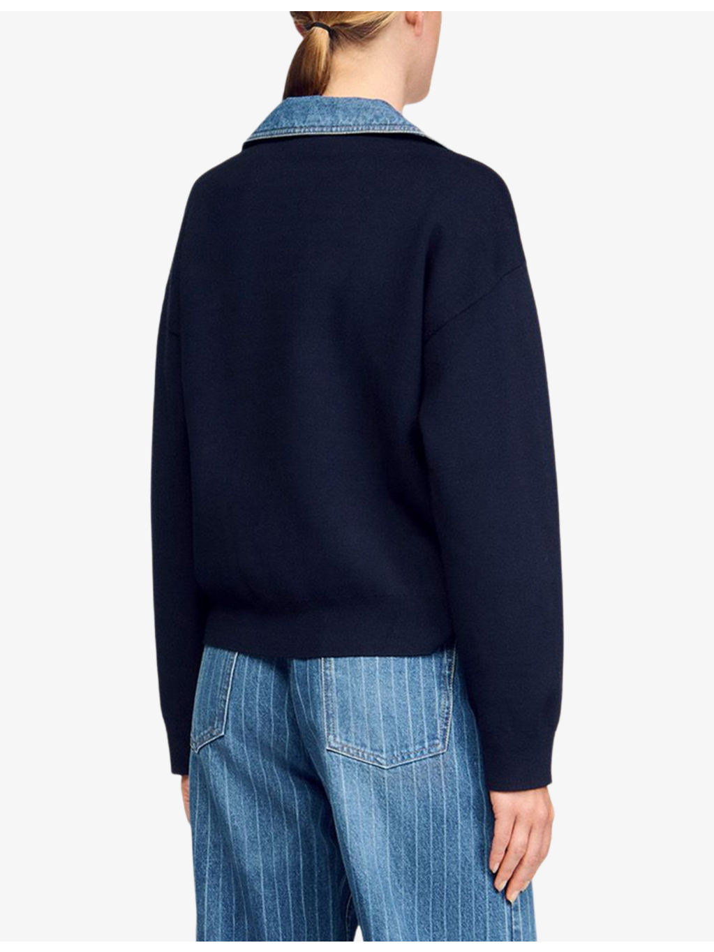Denim-Detail Relaxed-Fit Knitted Jumper - 4