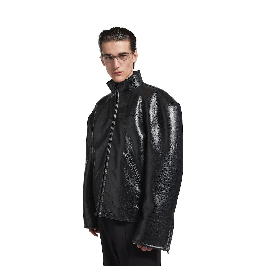 Men's Shearling Zip-up Jacket in Black - 5