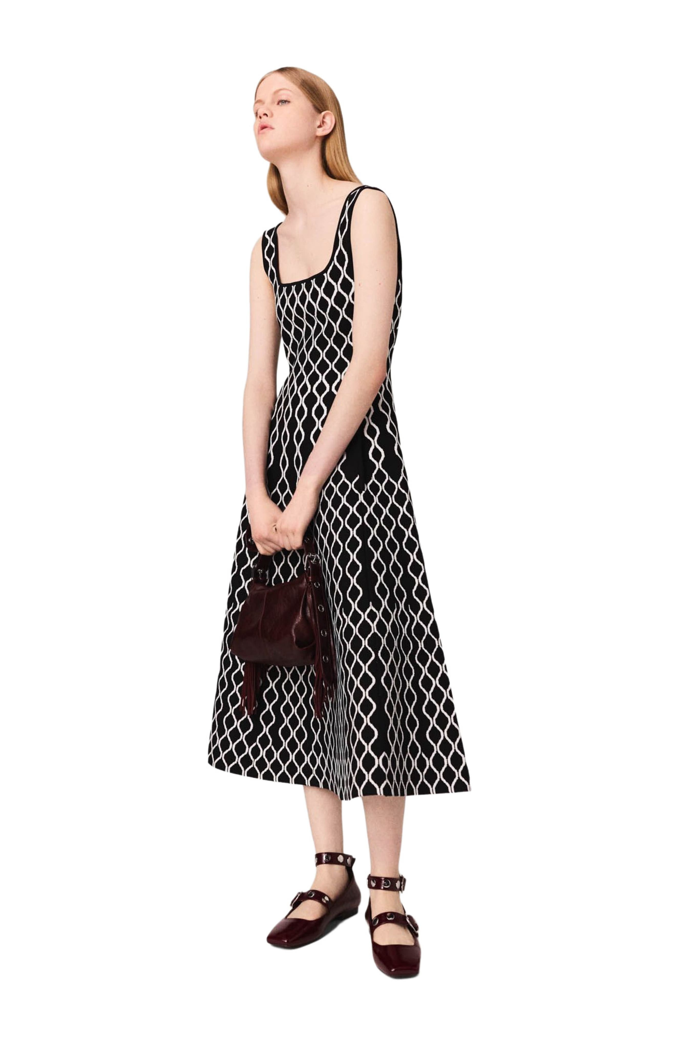 maje Jacquard knit midi dress in Black /White at Nordstrom - 7