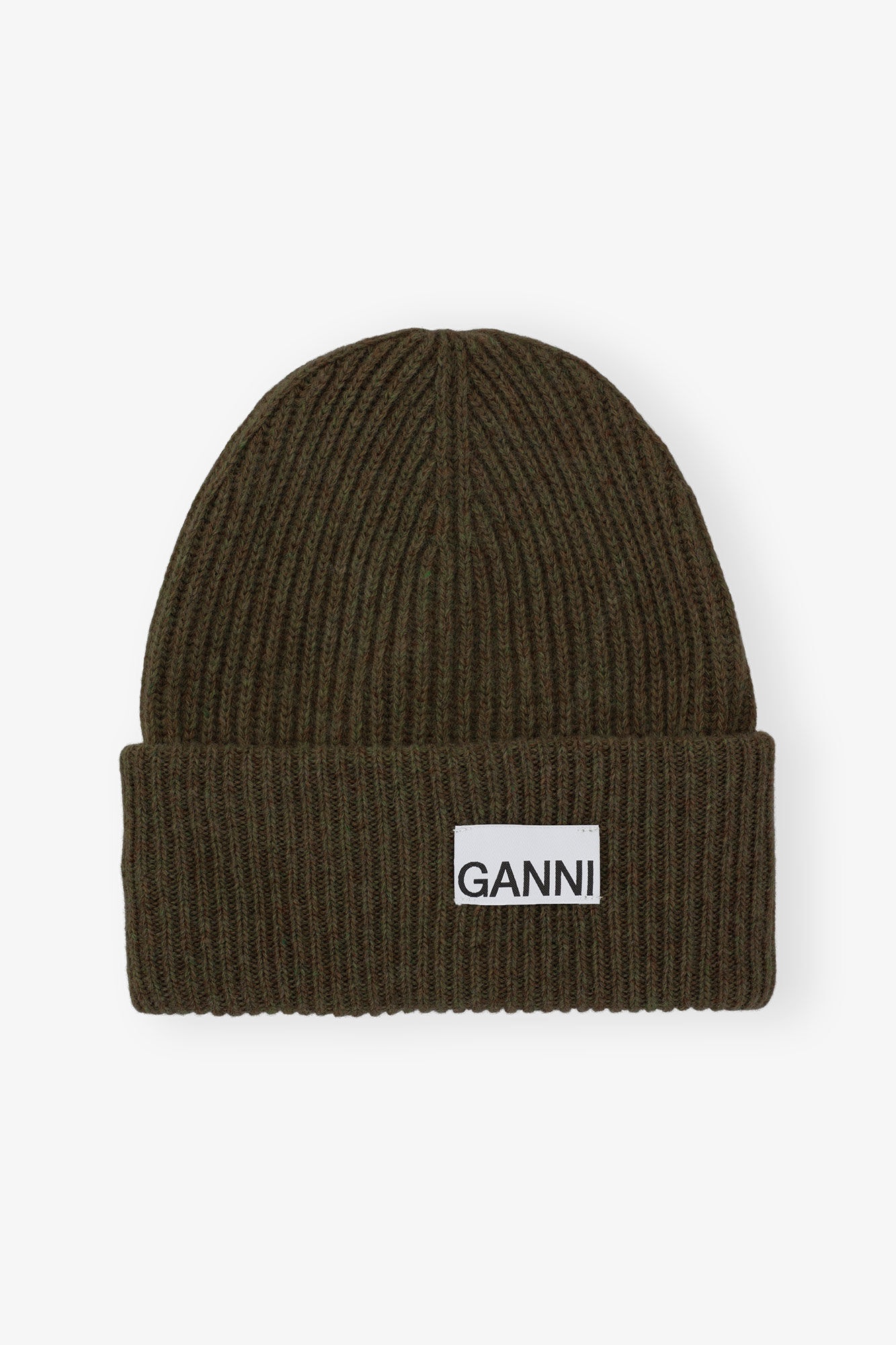 GREEN FITTED WOOL RIB KNIT BEANIE - 1