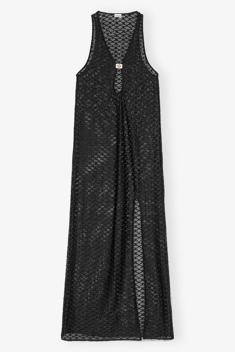 ganni mesh lace maxi dress BLACK MESH LACE LONG DRESS
