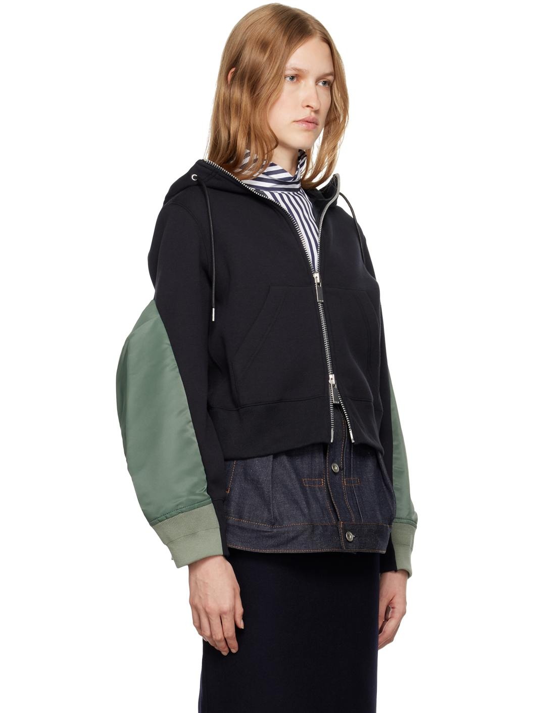 Navy & Green Paneled Hoodie - 2