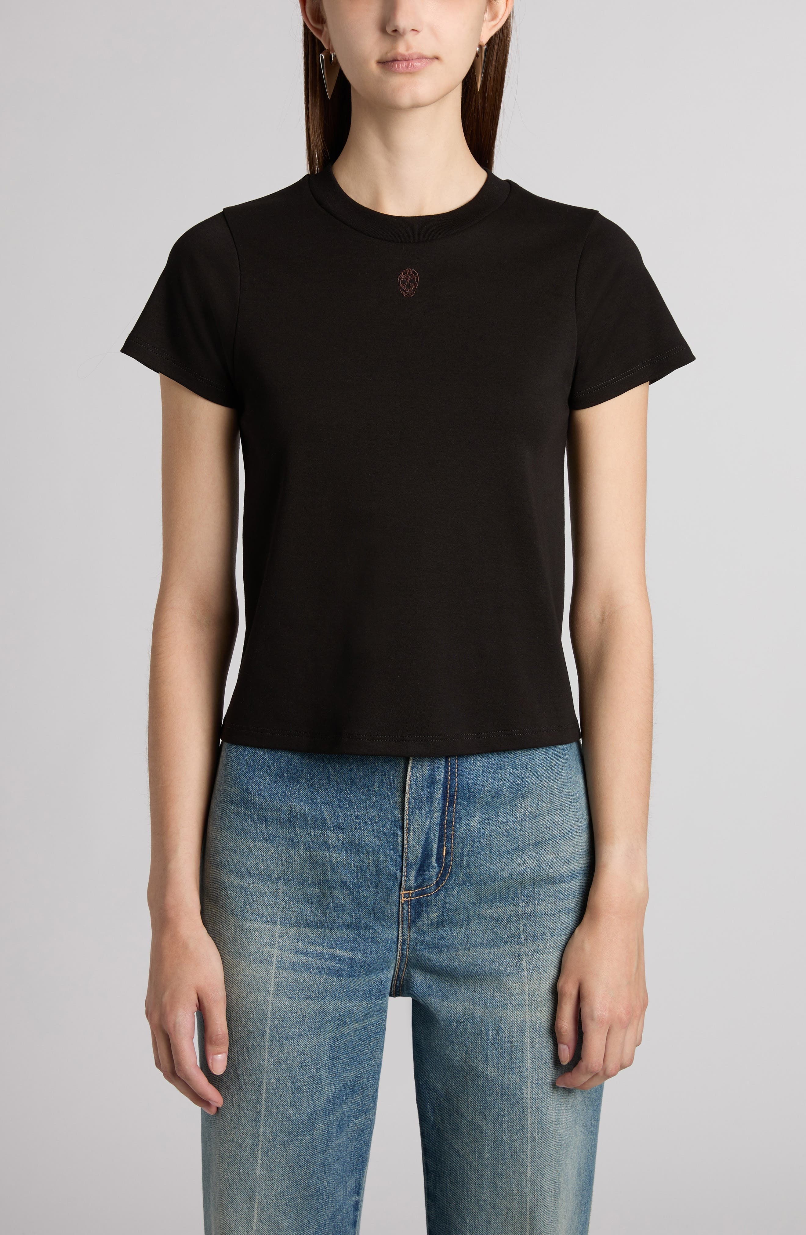 McQueen Embroidered Skull T-Shirt in Black at Nordstrom - 1