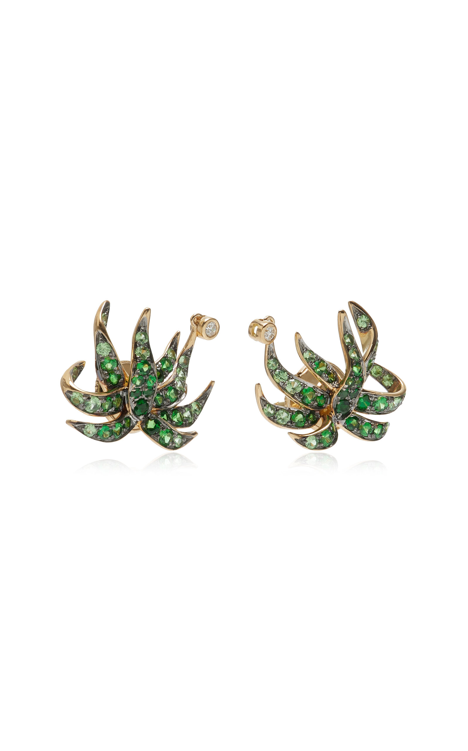 18K Yellow Gold Tsavorite Earrings green - 3