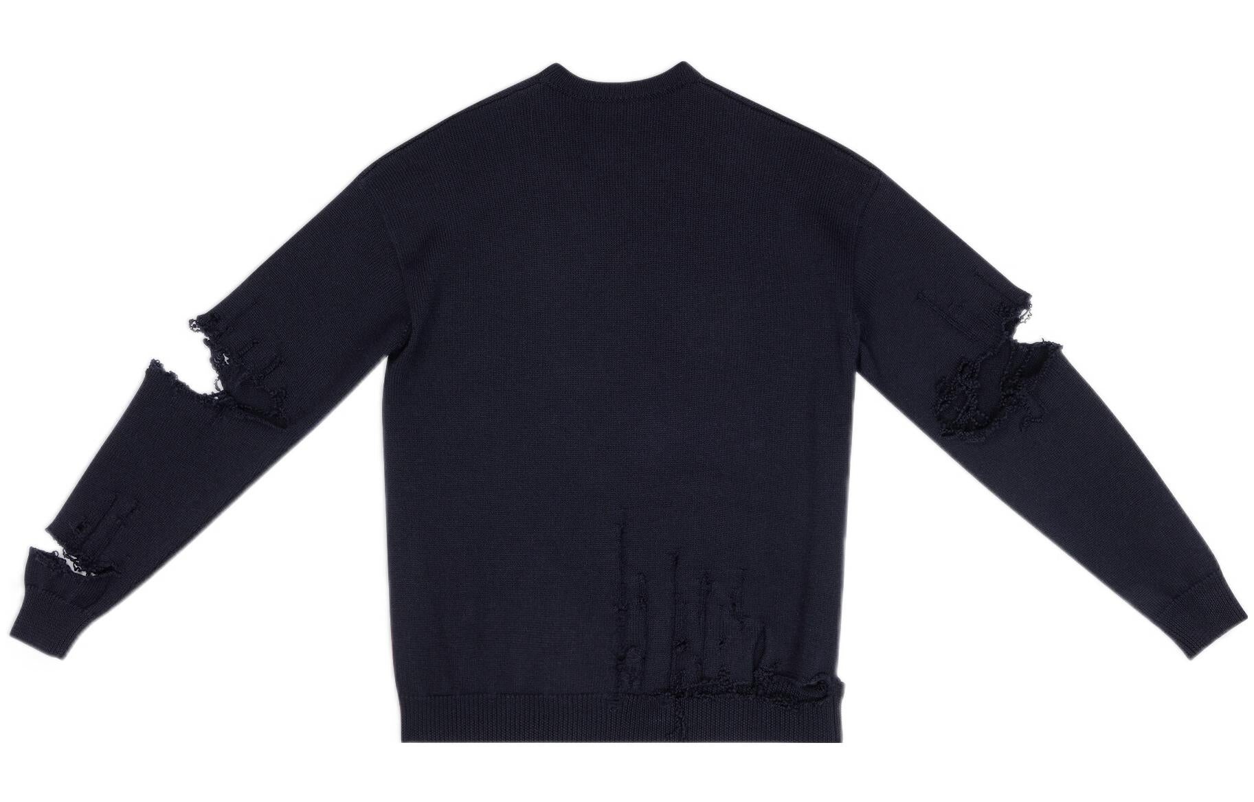 Balenciaga Destroyed V-Neck Knit Sweater 'Navy' 696091T16420414 - 2