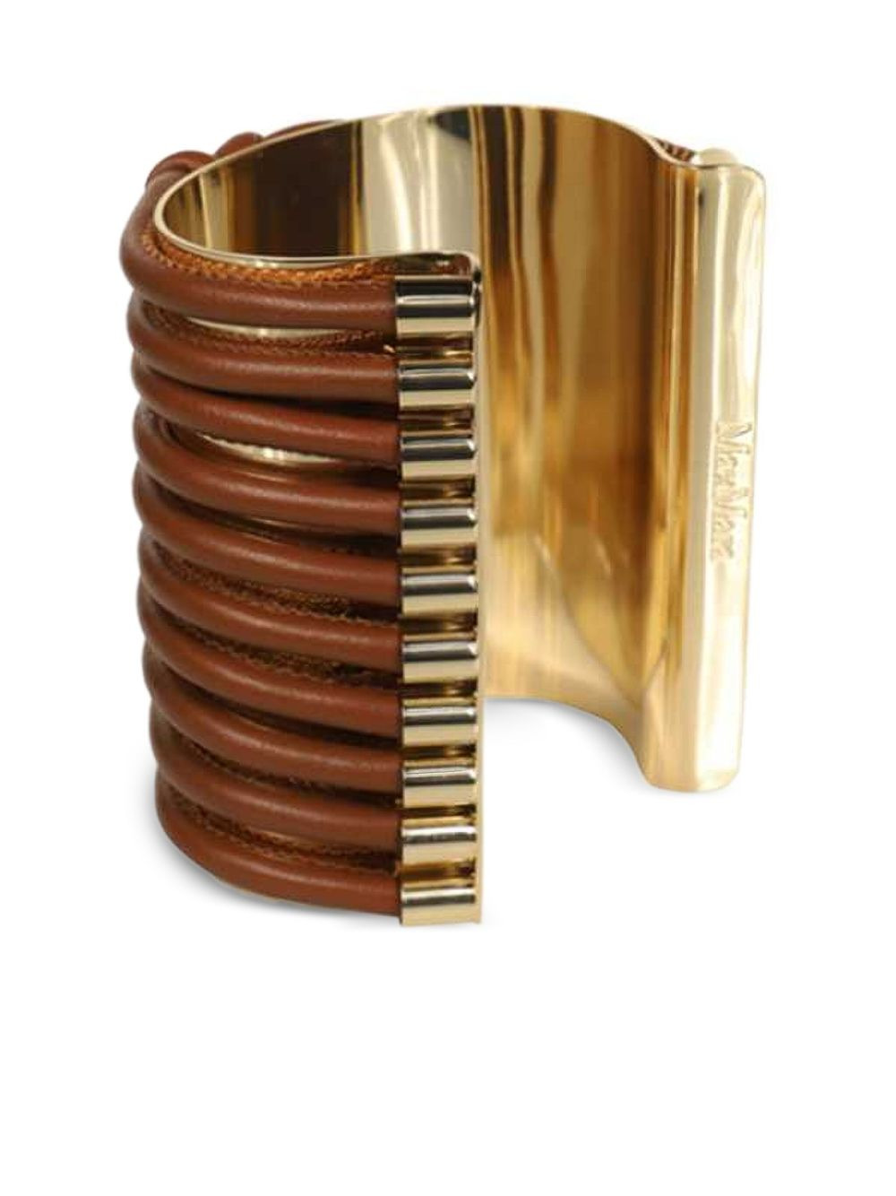 leather-inserts metal bracelet - 2