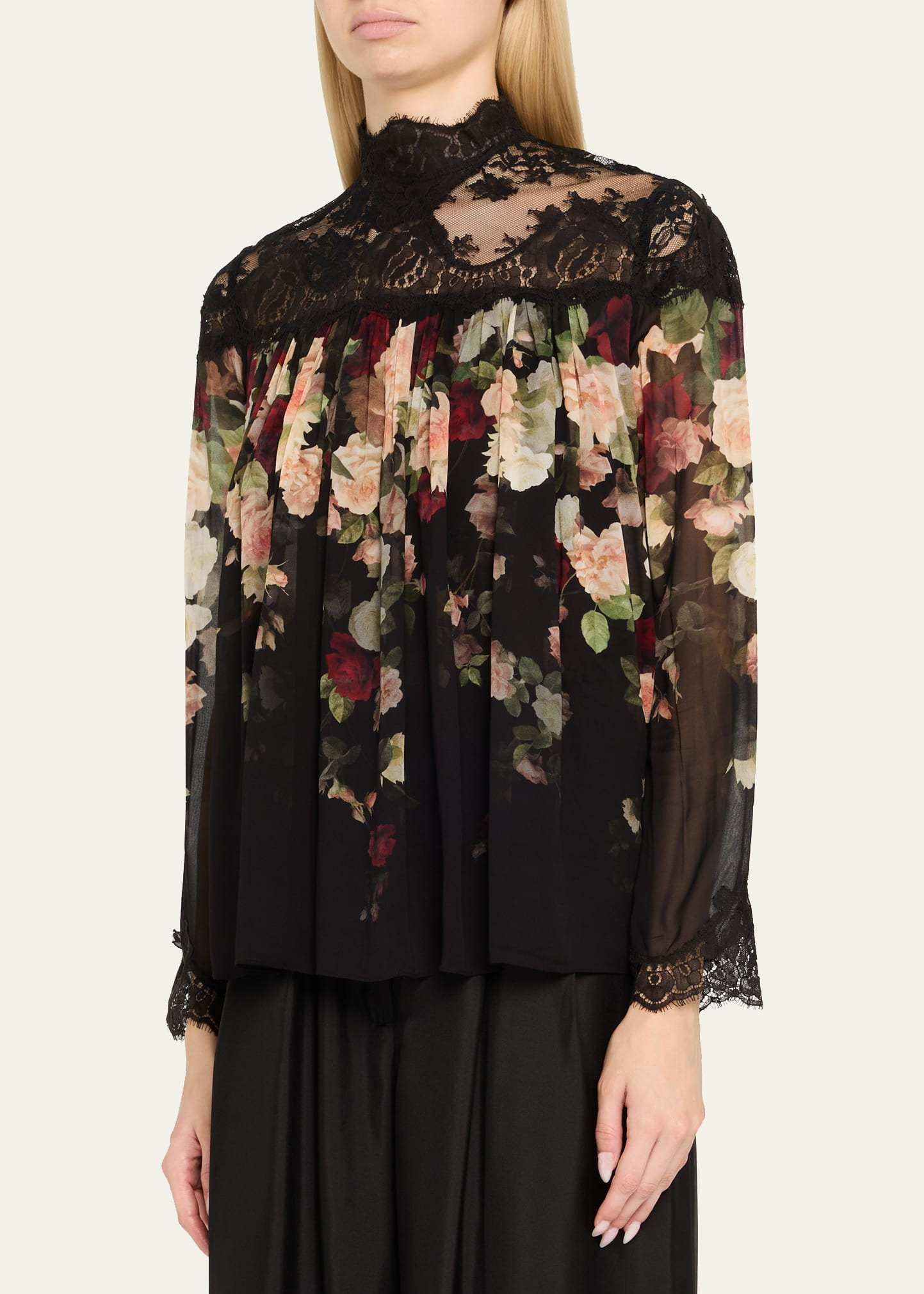 Floral Lace Yoke Blouse - 4