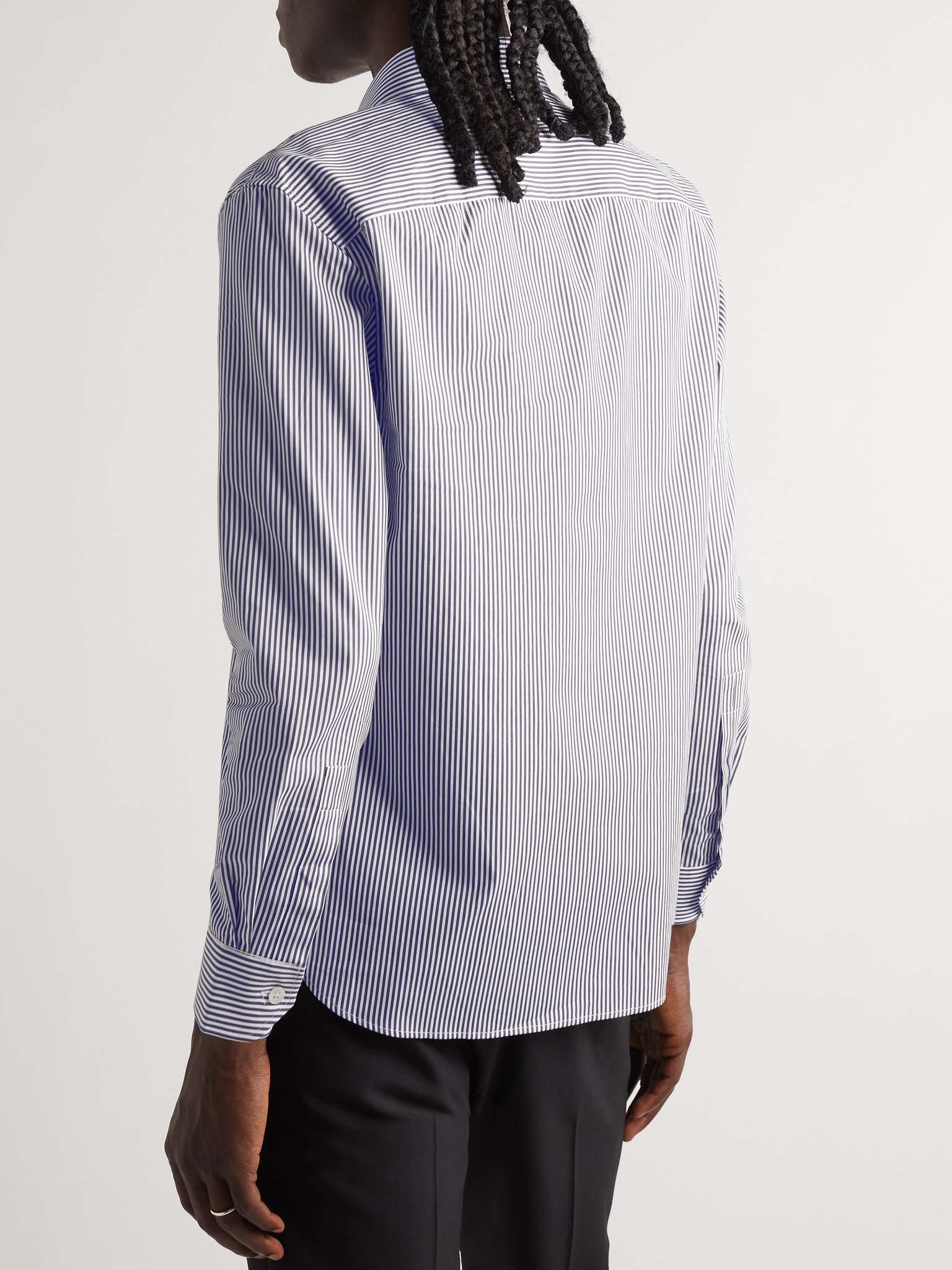 Monogram Button-Down Collar Striped Cotton-Poplin Shirt - 4