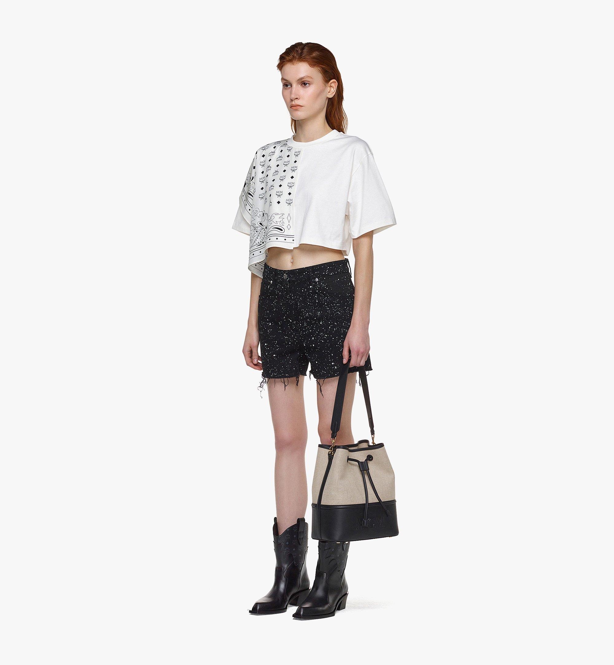 Aren Drawstring Bag in Linen Leather Mix - 6