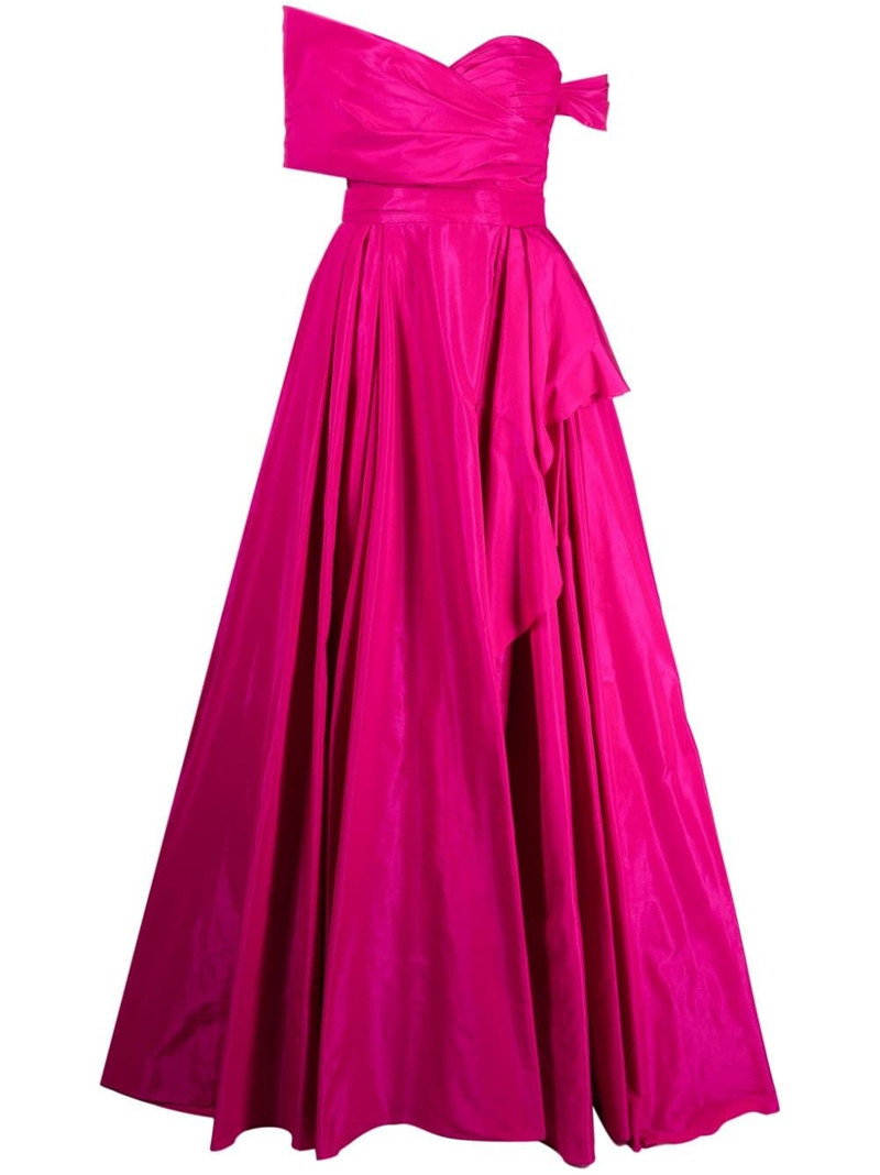 asymmetric off-shoulder silk gown 1